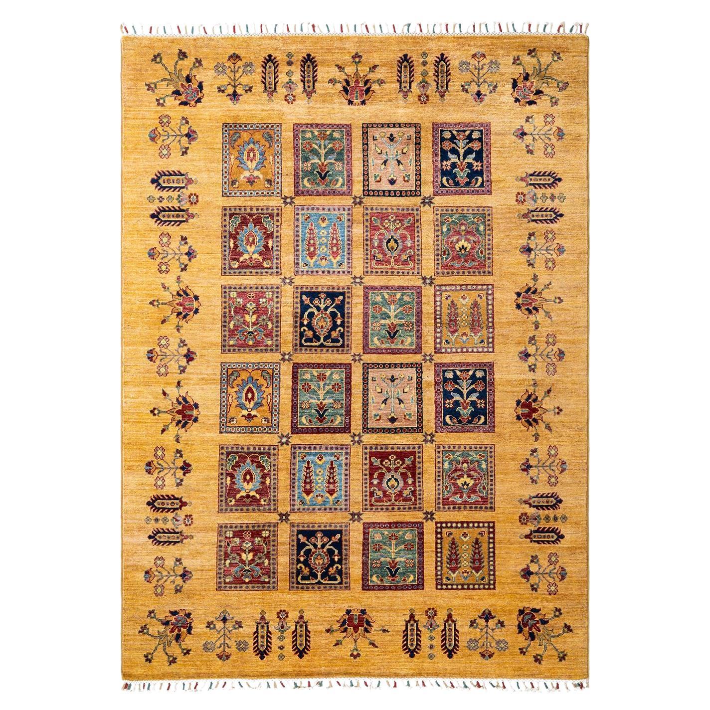 Tribal, One-of-a-kind Hand Knotted Runner Rug, Yellow For Sale