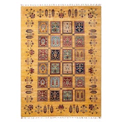 Handgeknüpfter Stammes-Teppich, ein Unikat  Gelb, 4' 11" x 6' 9"