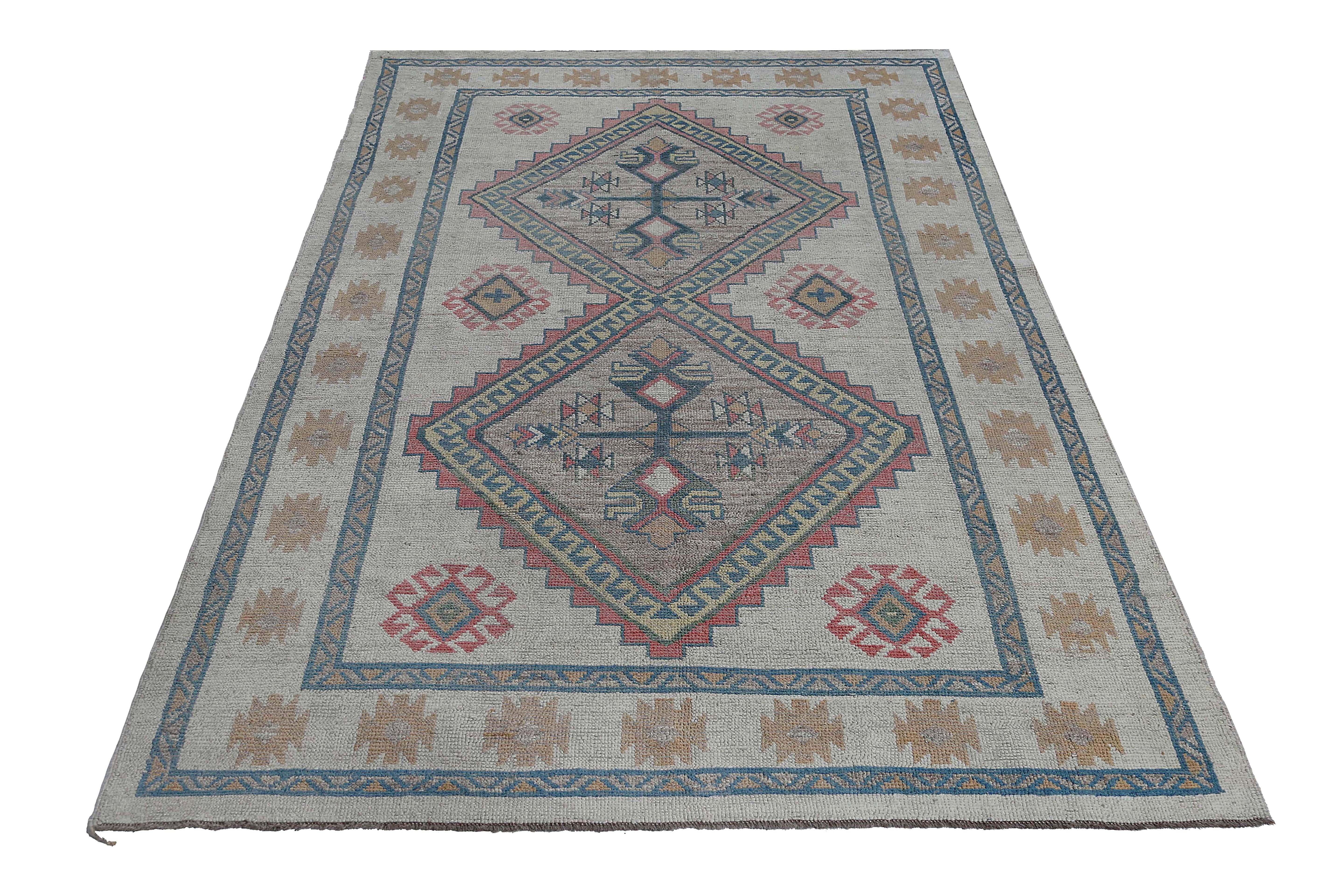 Tribale Tappeti Afghanistan Oushak Circa 1990 - Lana Avorio Rosso Taupe Design - 95483 in vendita