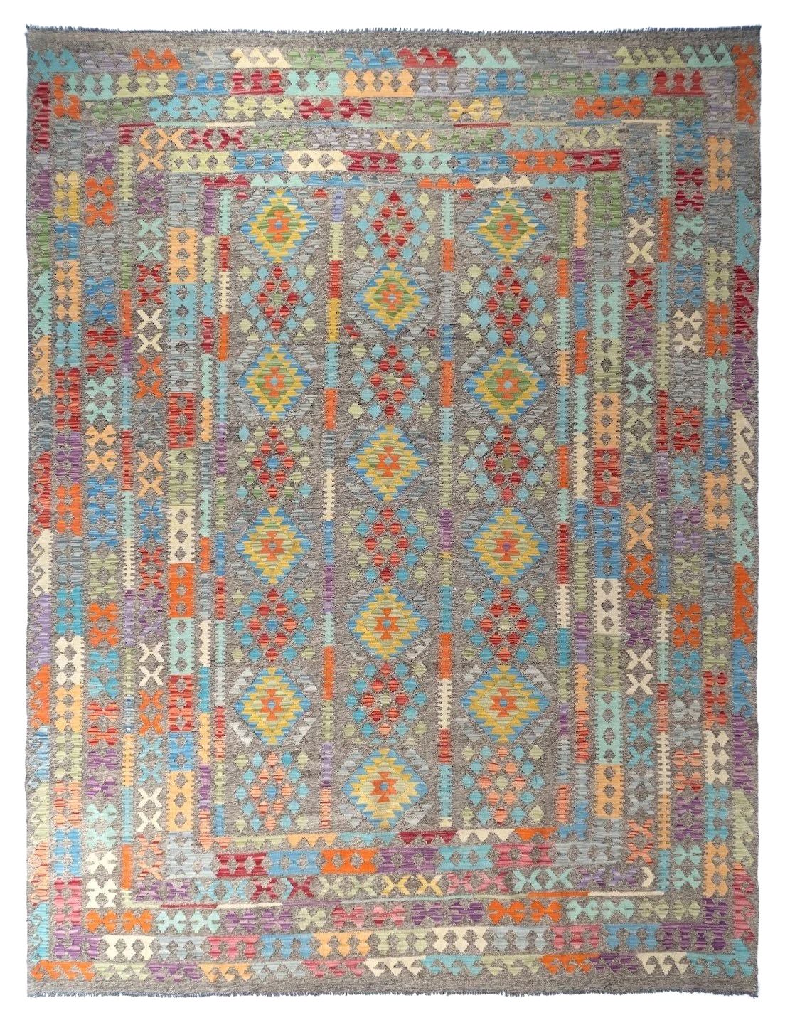 Tribal Pakistani Hand-Knotted Uzbek Kilim Wool Area Rug 9x12