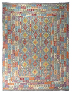 Tribal Pakistani Hand-Knotted Uzbek Kilim Wool Area Rug 9x12