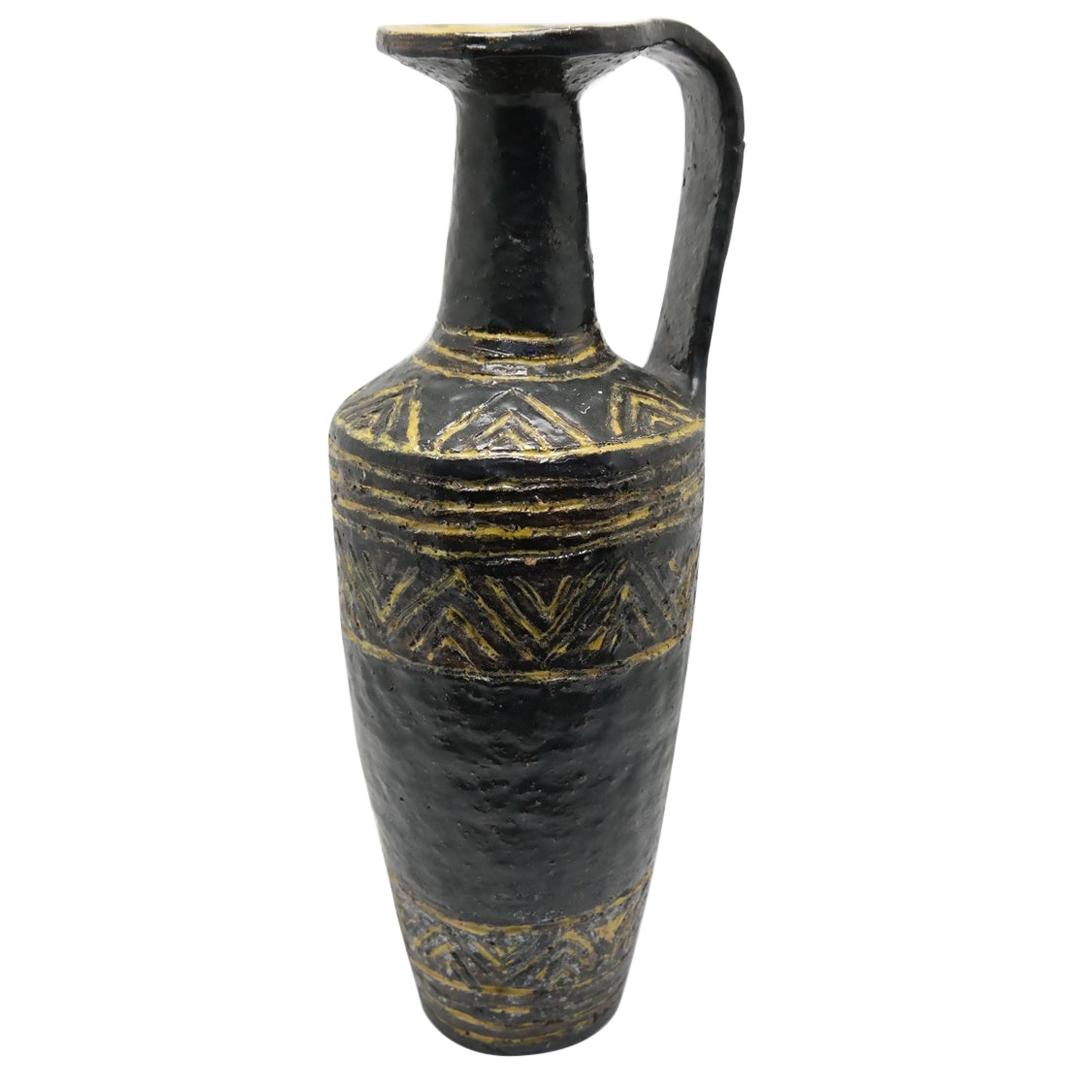 Tribal Patterned, Jug Handle Ceramic Vase by Lendvay