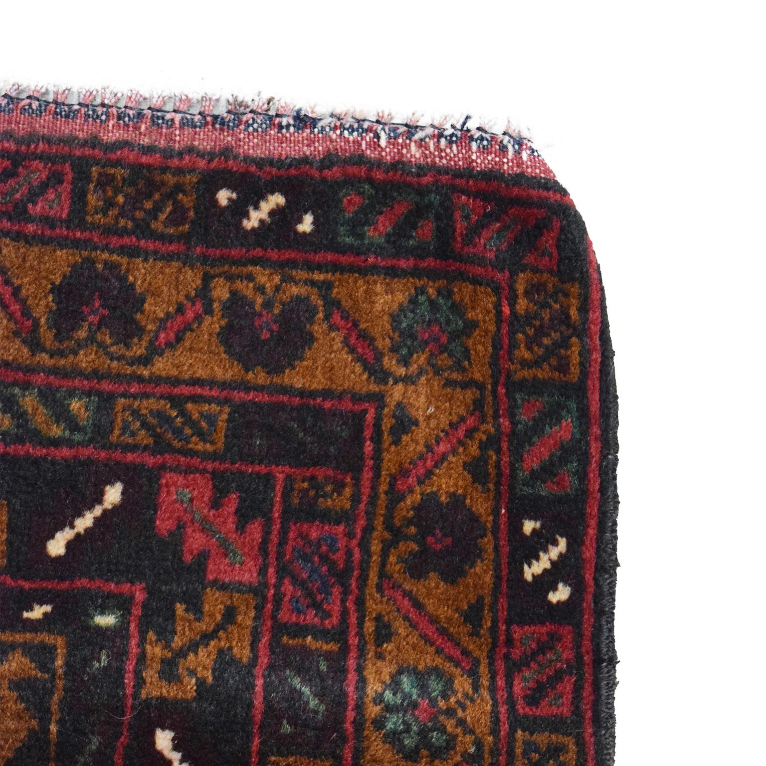 Hand-Knotted Vintage Persian Balouchi Tribal Rug, Garden Motif, 3x4
