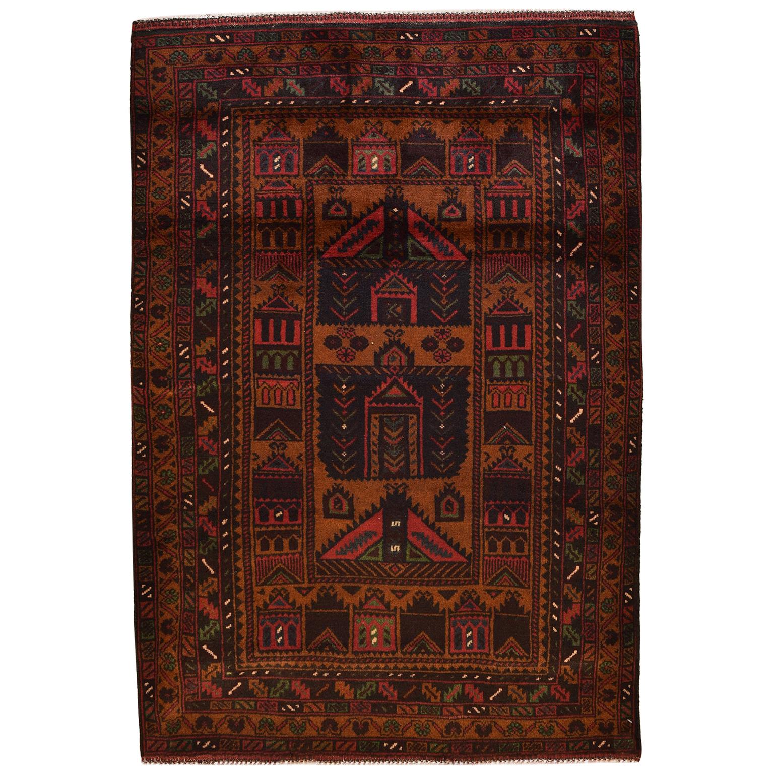 Vintage Persian Balouchi Tribal Rug, Garden Motif, 3x4