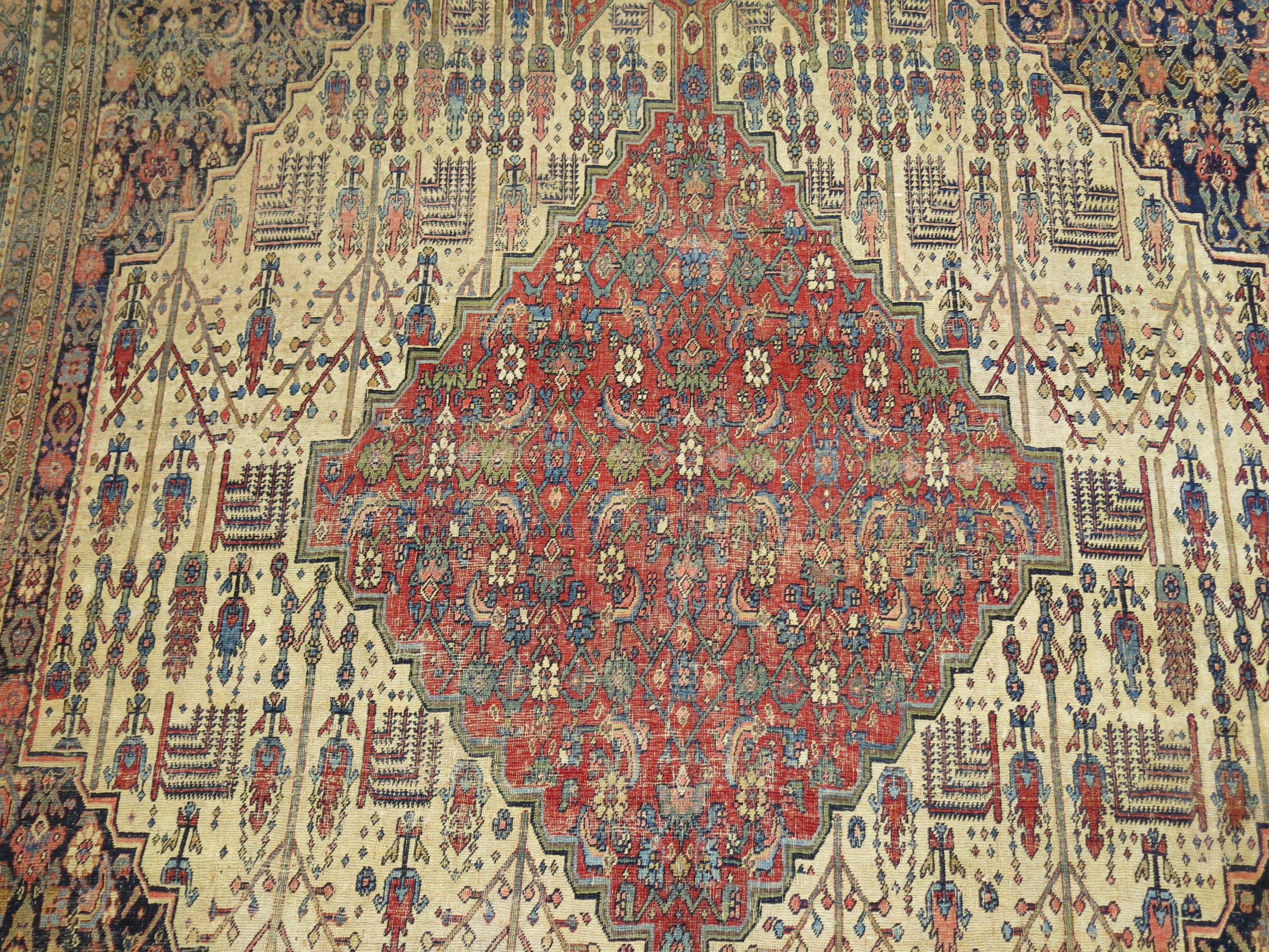Early 20th century room size Persian Bidjar rug with a tribal medallion motif Herati design.

9' x 13'10''

 