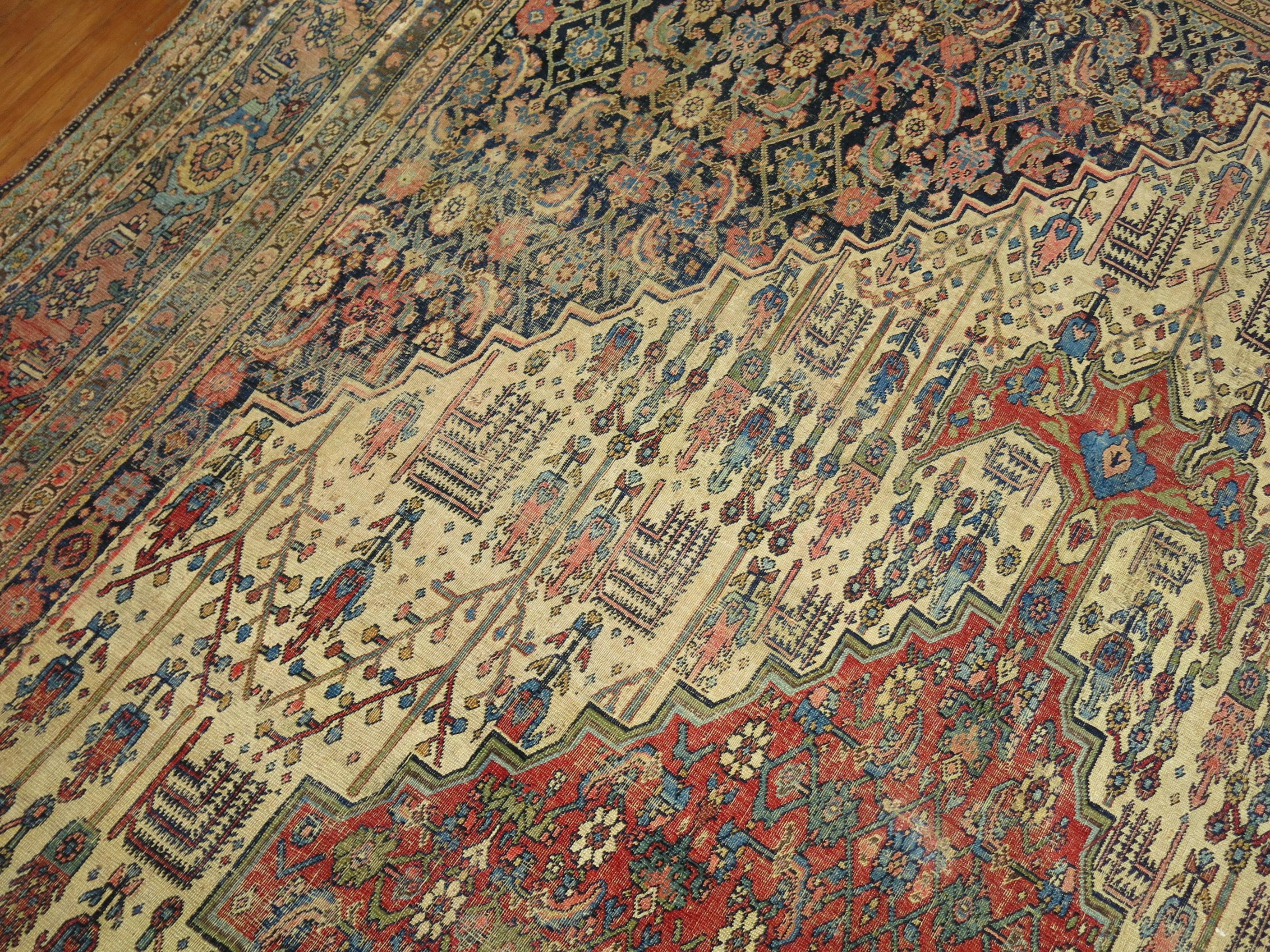 Tribal Persian Bidjar Rug In Fair Condition For Sale In New York, NY