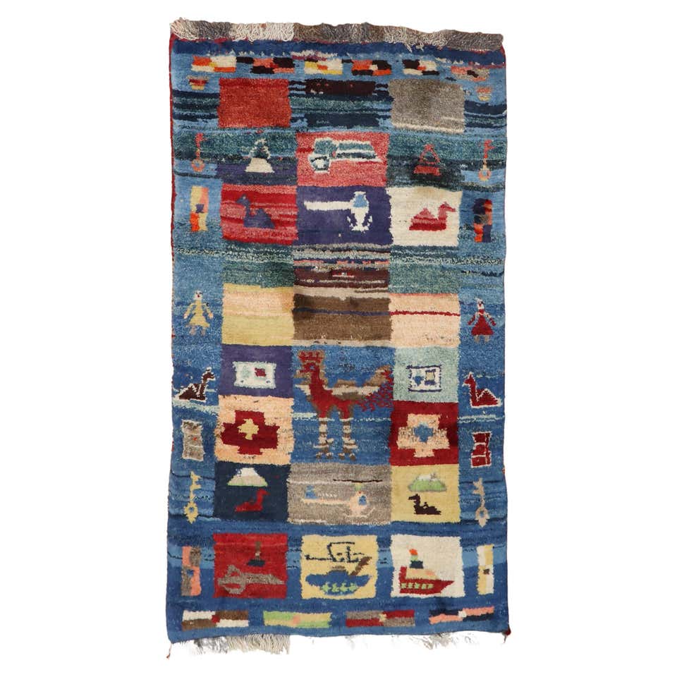 Vintage Gabbeh Persian Rug, Beige and Red Tribal Animal Pictorial - Rug ...