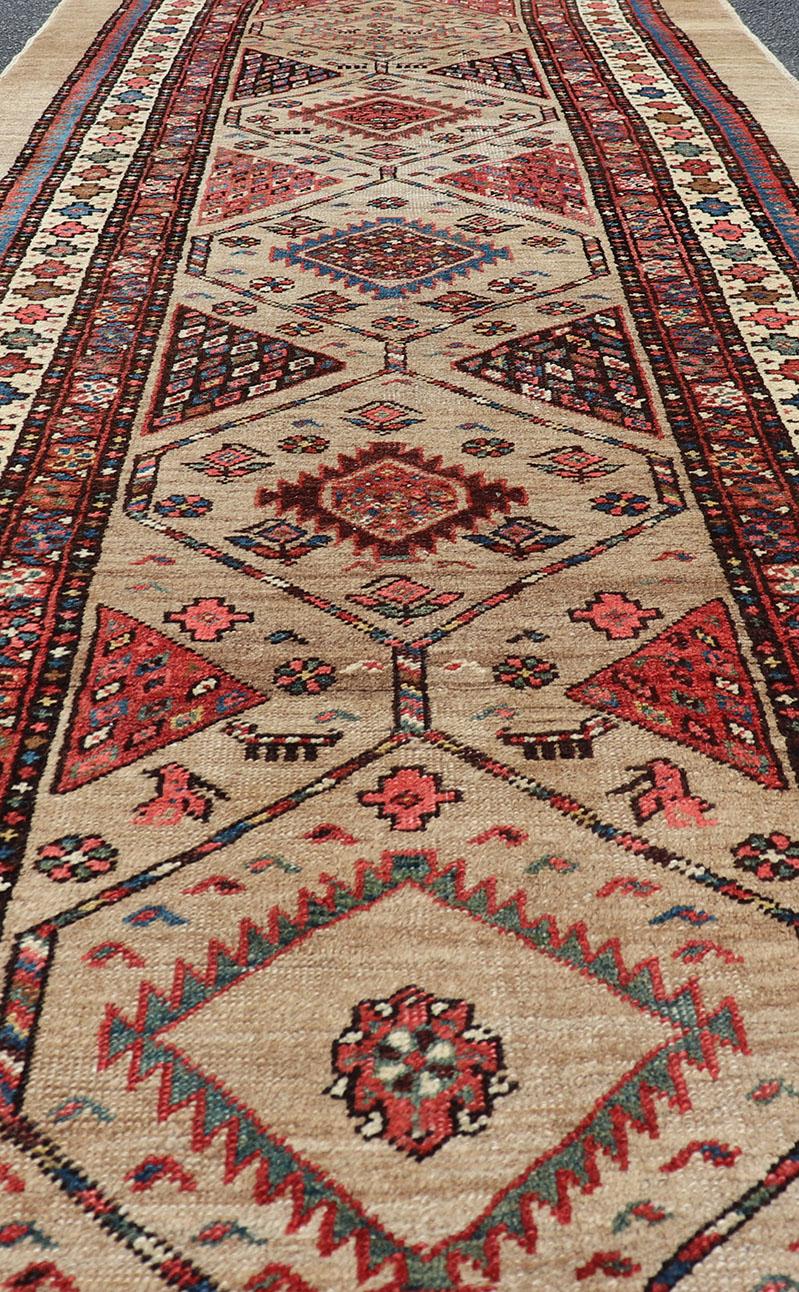 Hand-Knotted Tribal Persian Hand Knotted Antique Serab Long Runner in Tribal Design For Sale