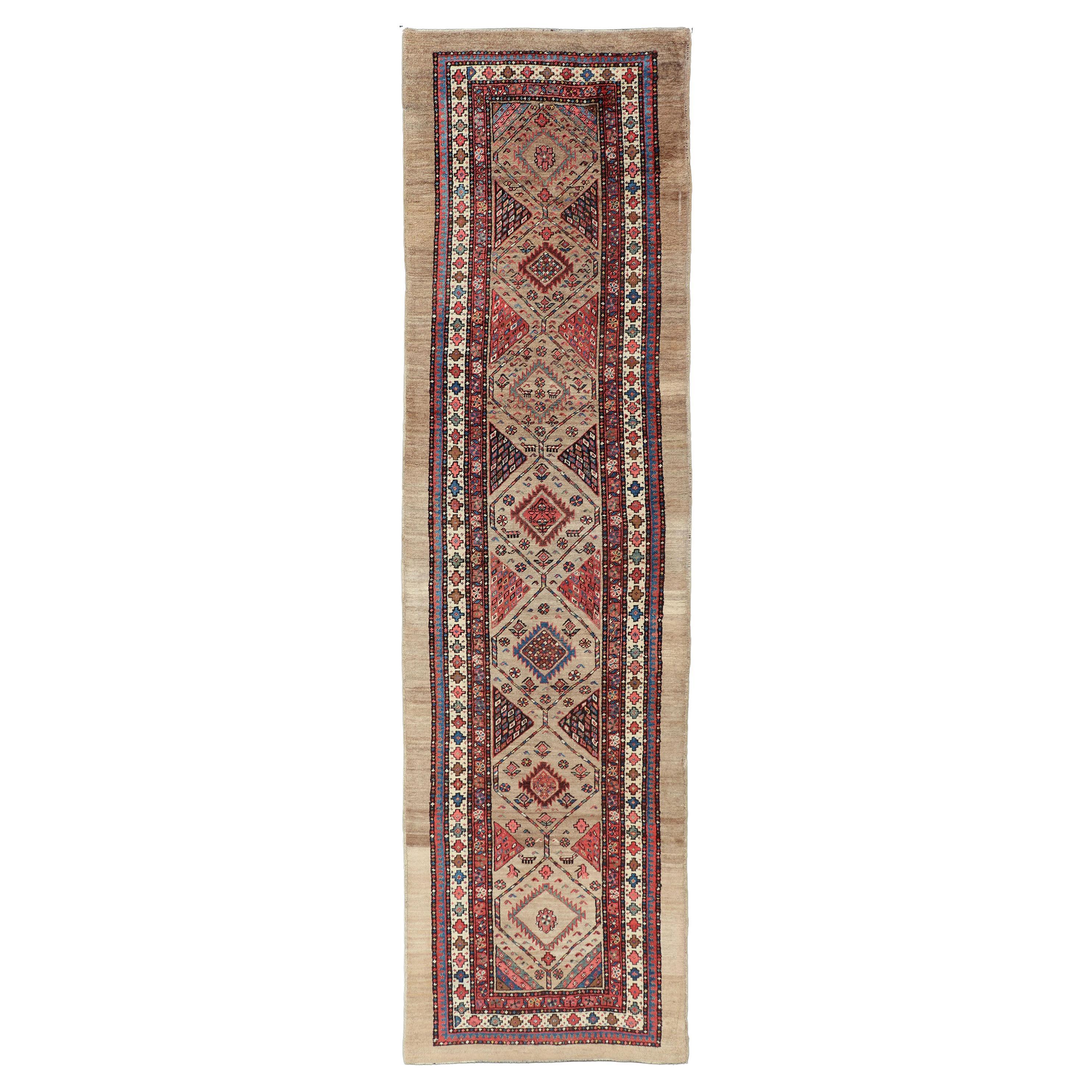 Tribal Persian Hand Knotted Antique Serab Long Runner in Tribal Design For Sale