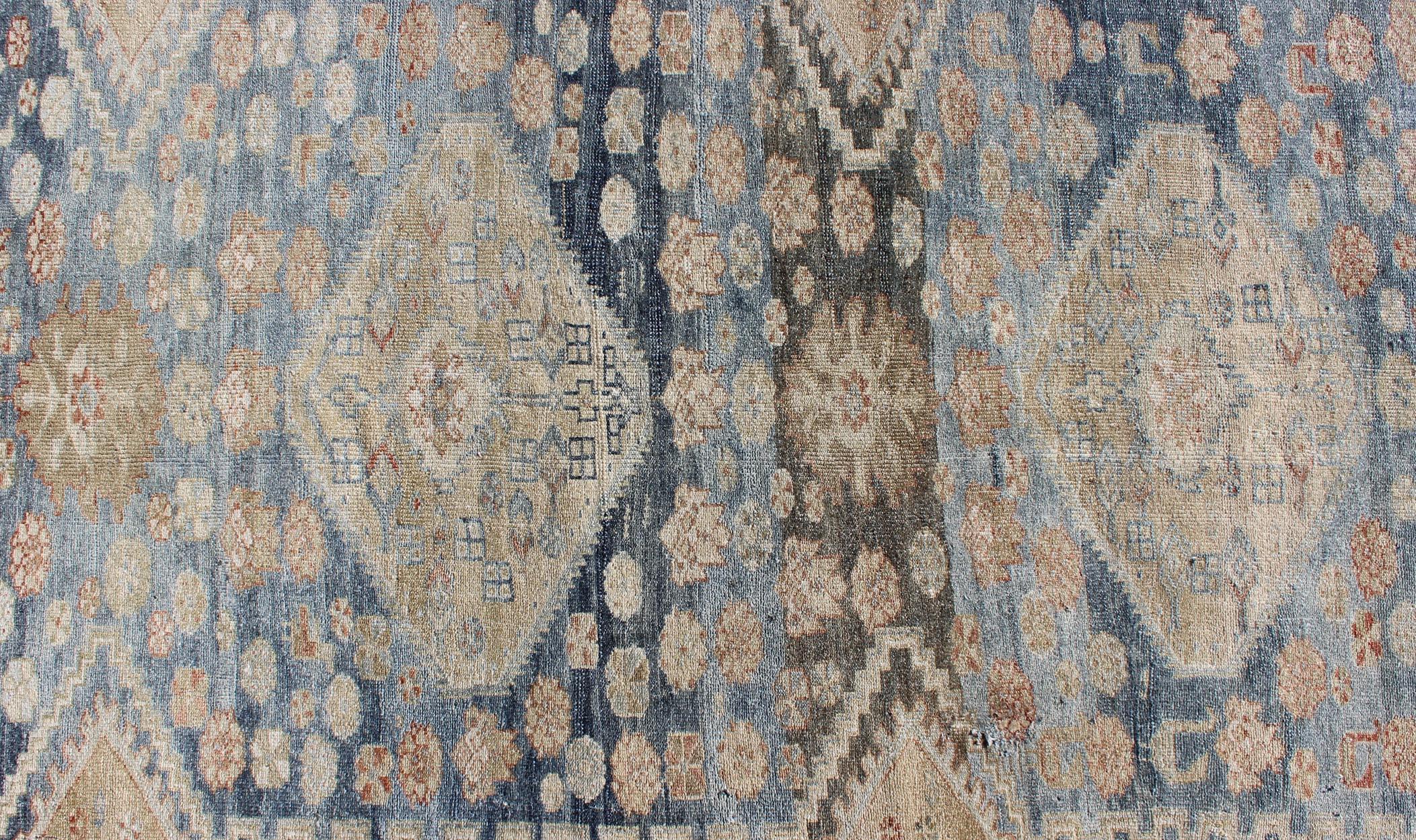 Tribal Persian Malayer Rug with Geometric Design in Steel Blue and Tan Tones 6