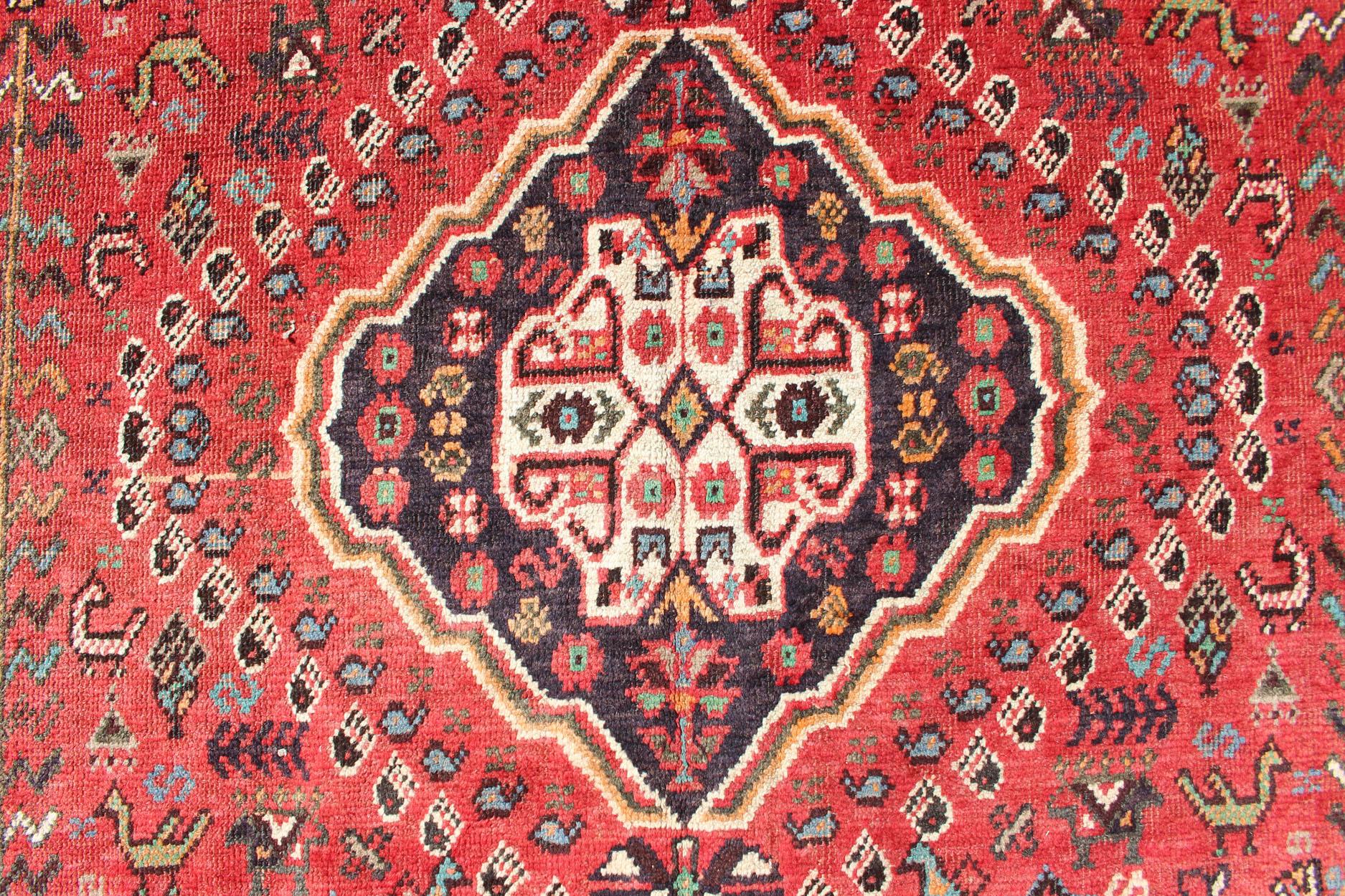 Tribal Persian Vintage Shiraz Rug with Medallions  7
