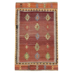 Stammeskunst Rot und gebranntes Orange mit Motiv Wollkilim 4'4''x6'8''