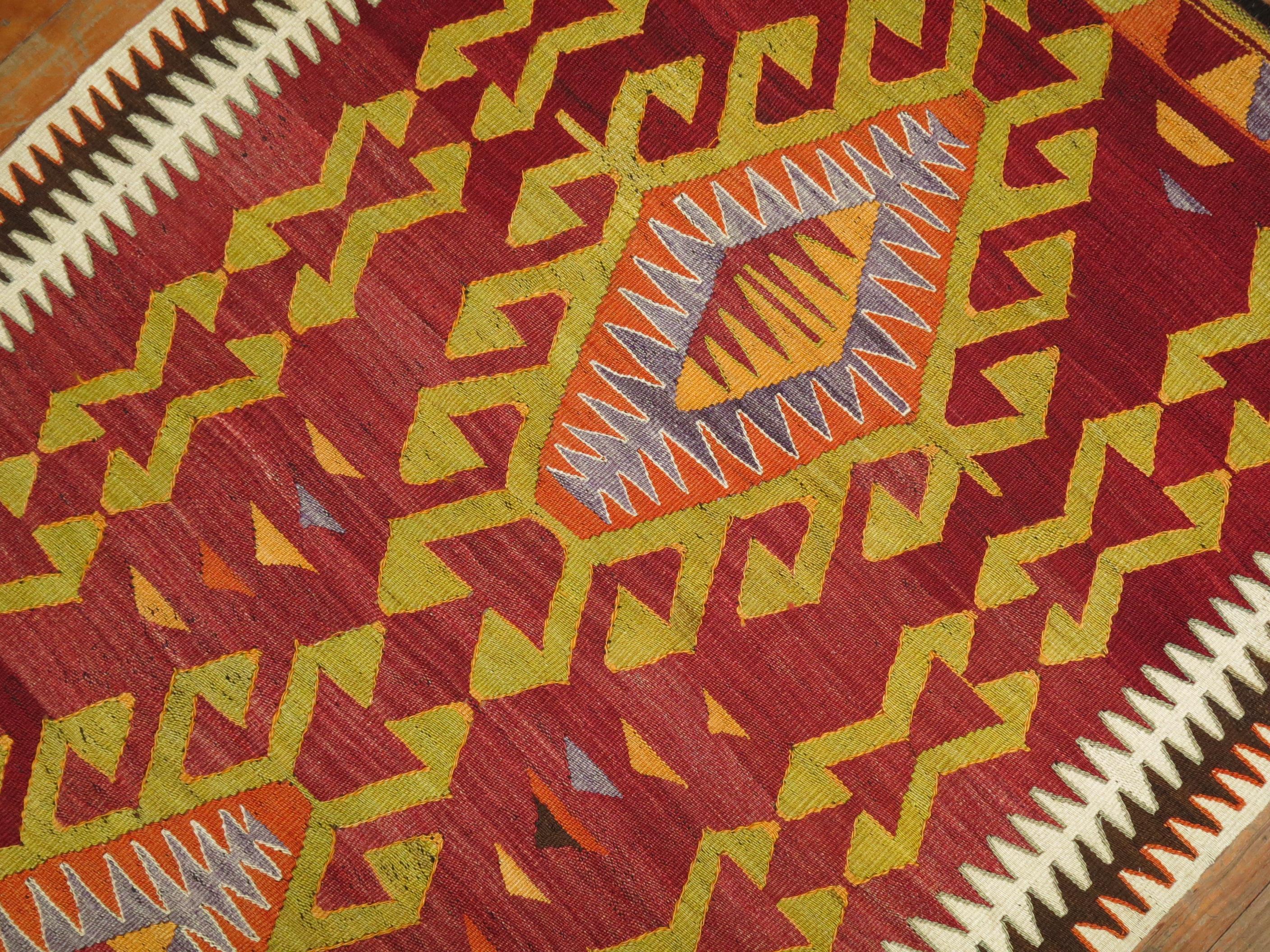 20th Century Zabihi Collection Tribal Red Turkish Kilim Runner For Sale