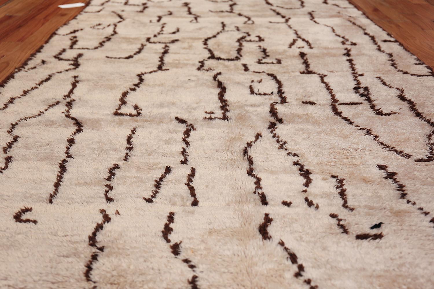 Hand-Knotted Brown and Cream Vintage Shag Moroccan Beni Ourain Rug. Size: 5 ft x 10 ft 9 in