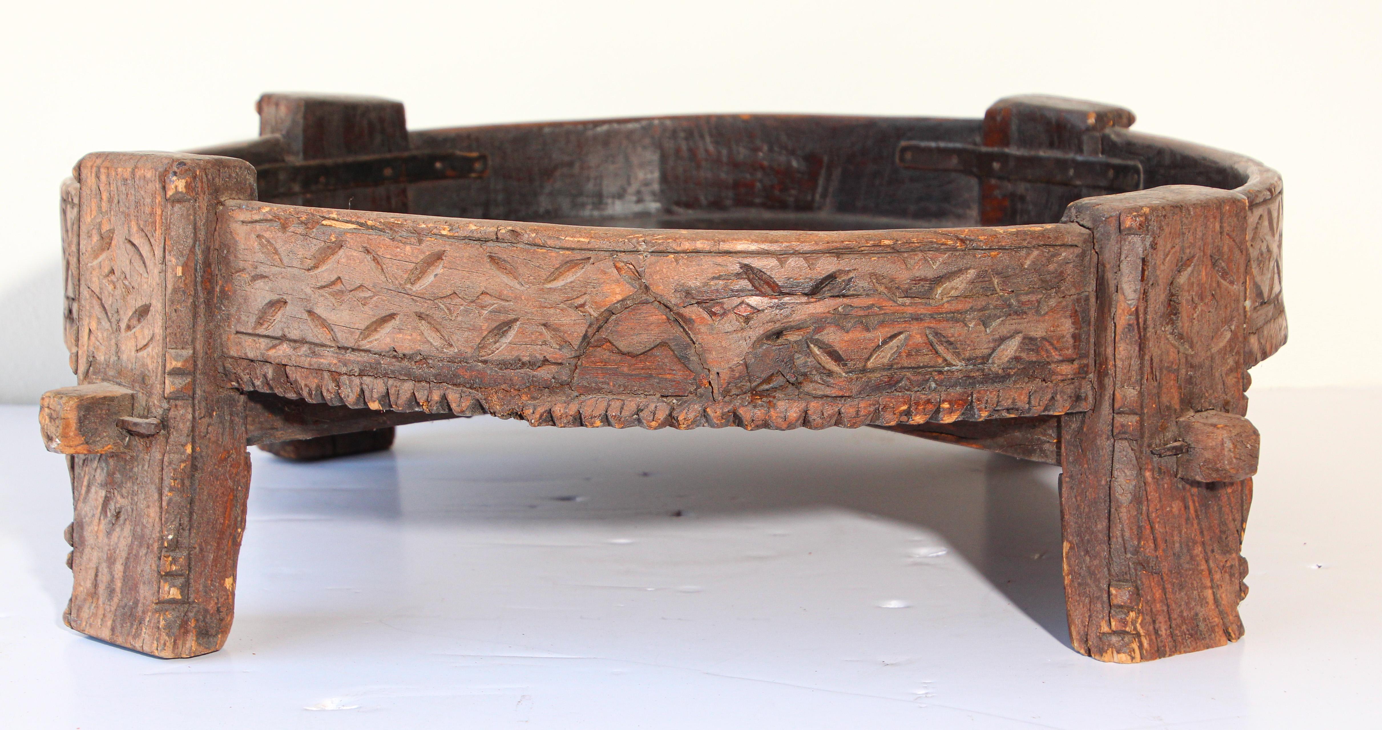Hand-Carved Tribal Round Low Coffee Teak Table