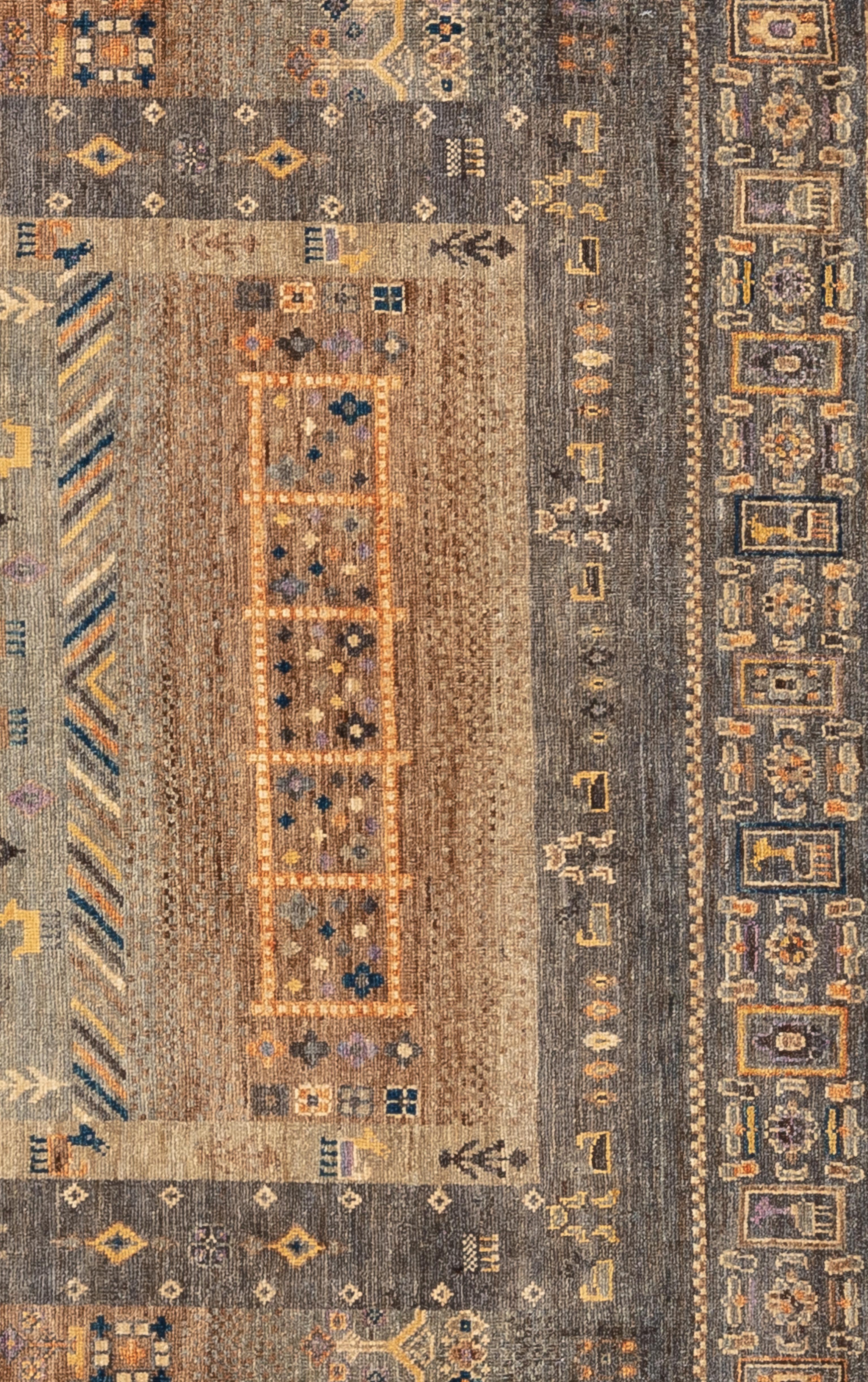 Hand-Woven Tribal Rug with Gabbeh Elements