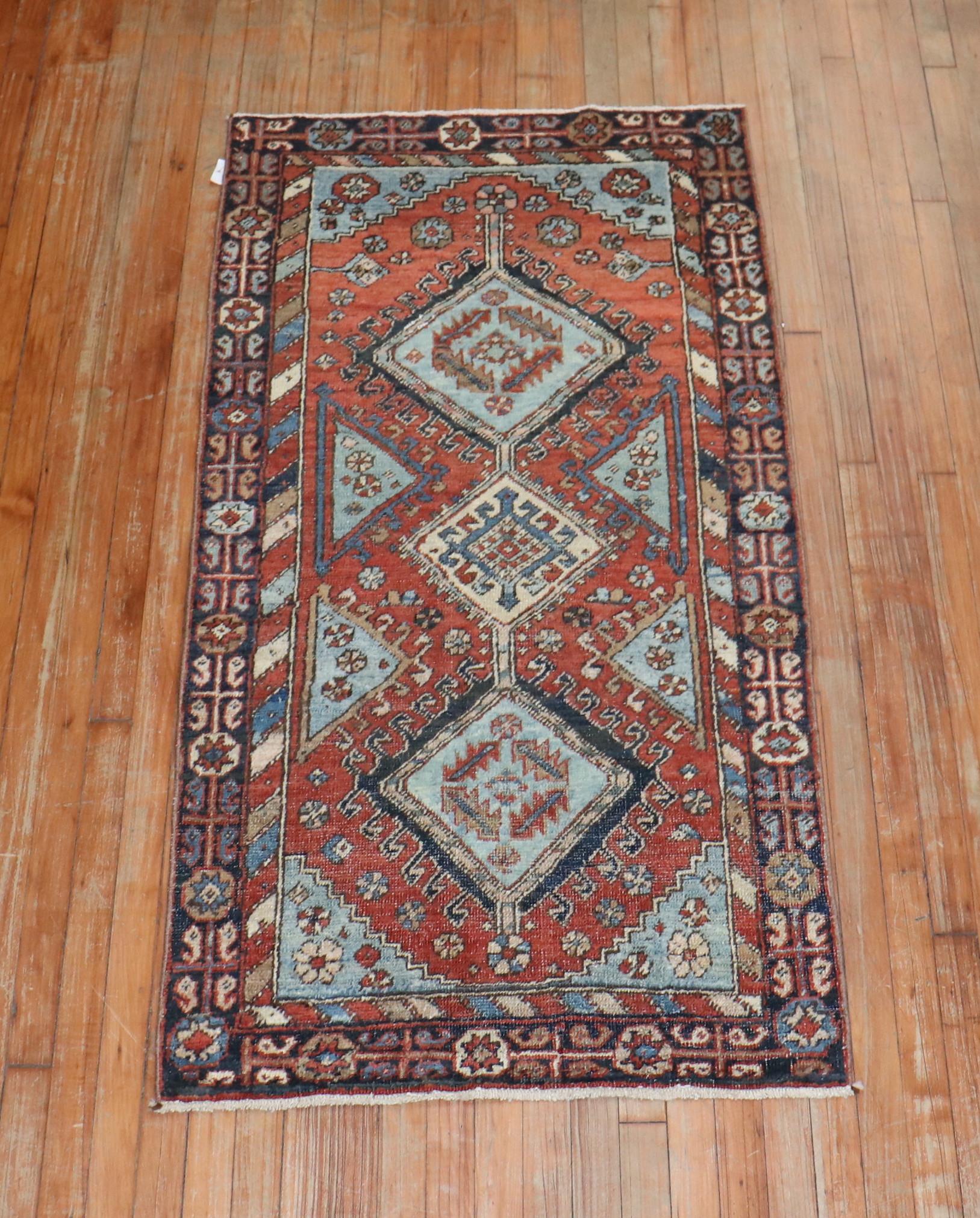 Tribal Rustic Persian Heriz Scatter Rug, Early 20th Century 2