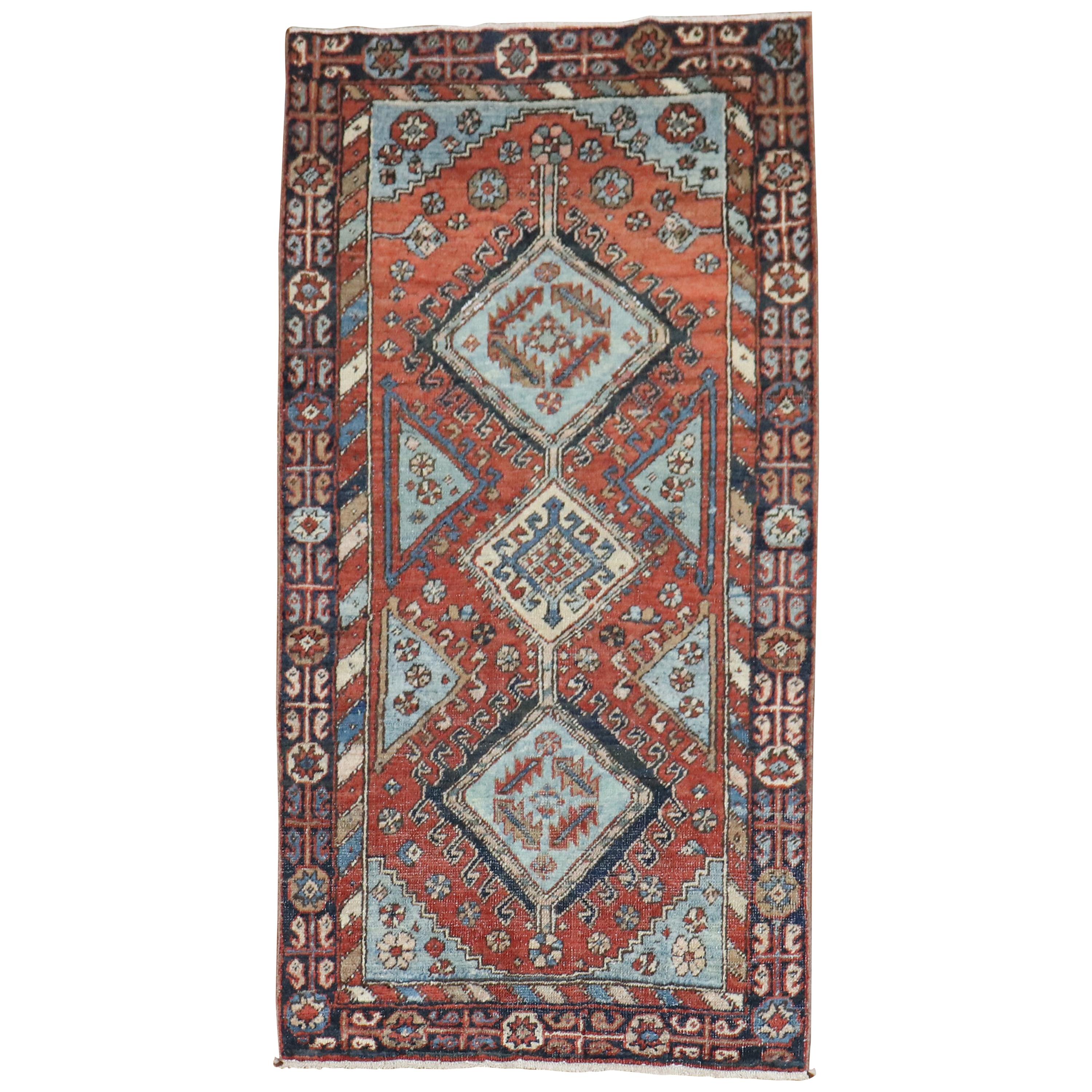 Tribal Rustic Persian Heriz Scatter Rug, Early 20th Century