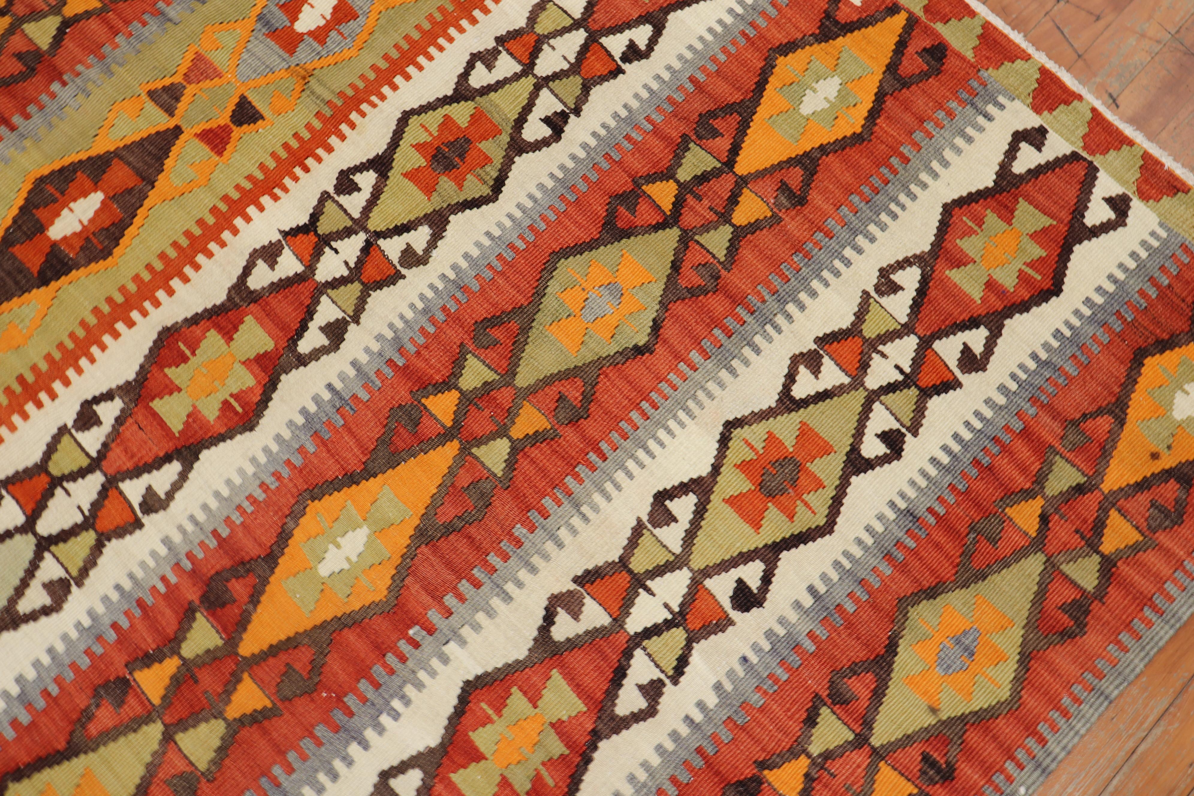 20th Century Tribal Rustic Room Size Turkish Kilim Flat-Weave For Sale
