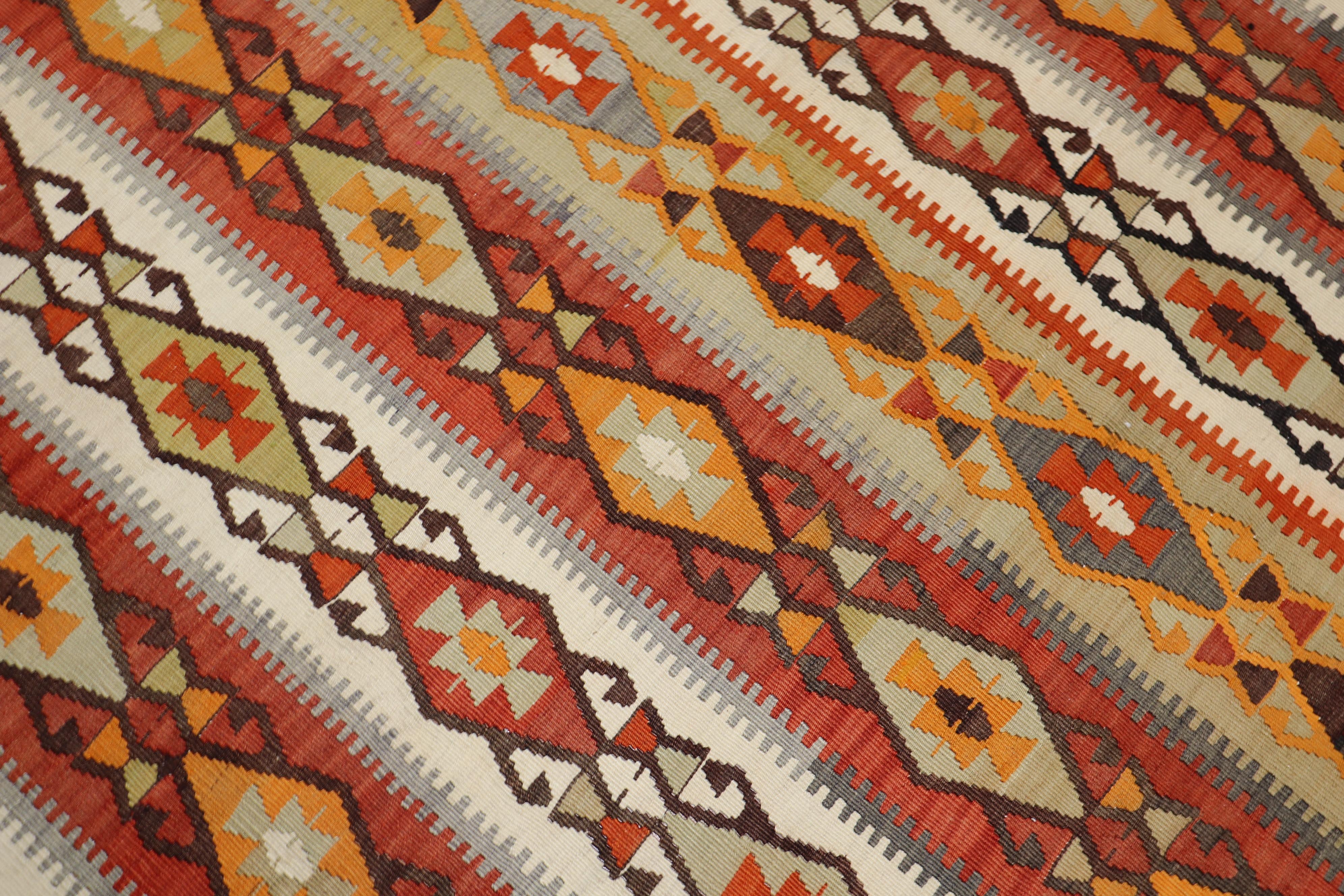 Wool Tribal Rustic Room Size Turkish Kilim Flat-Weave For Sale