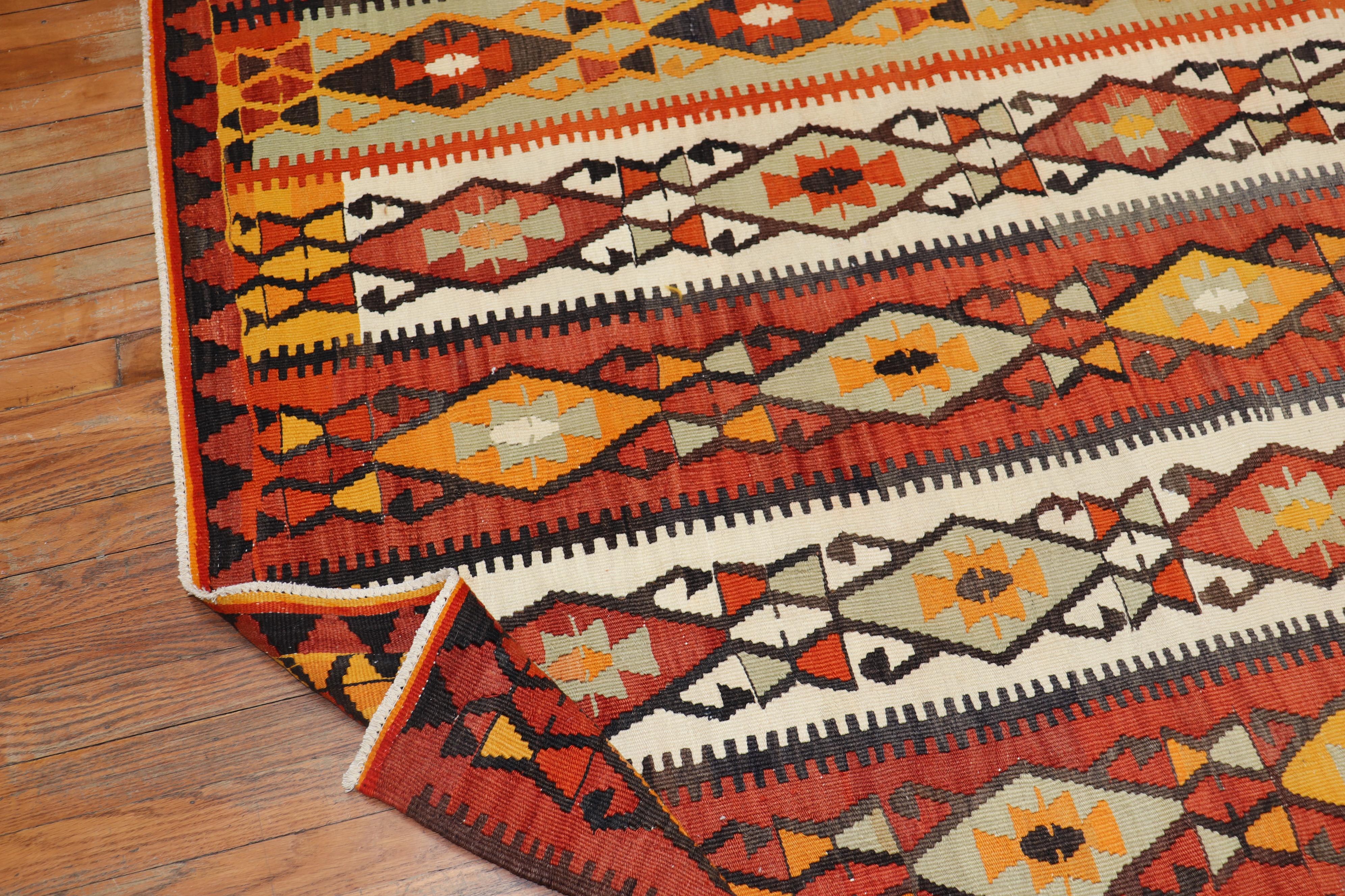 Tribal Rustic Room Size Turkish Kilim Flat-Weave For Sale 1