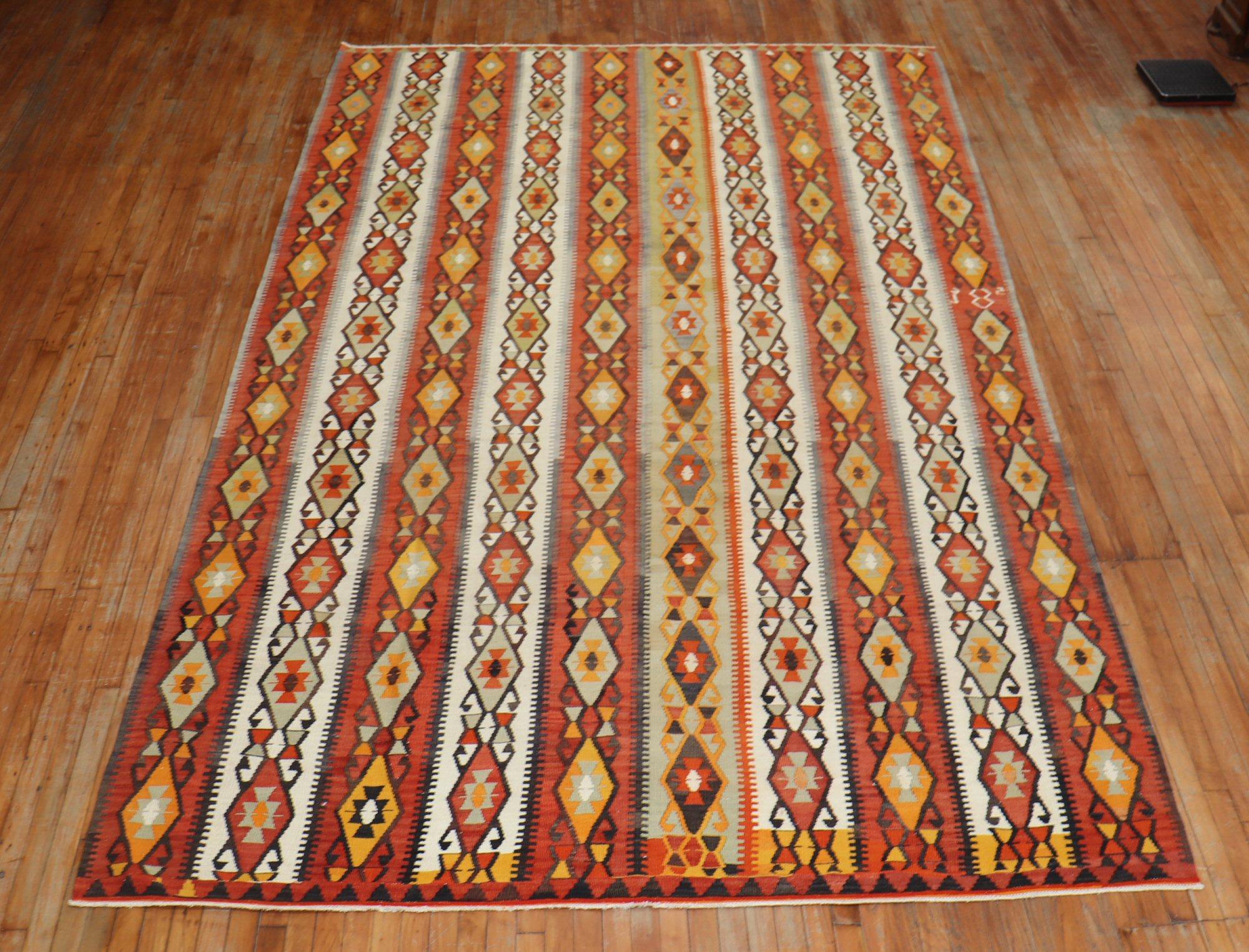 Tribal Rustic Room Size Turkish Kilim Flat-Weave For Sale 2