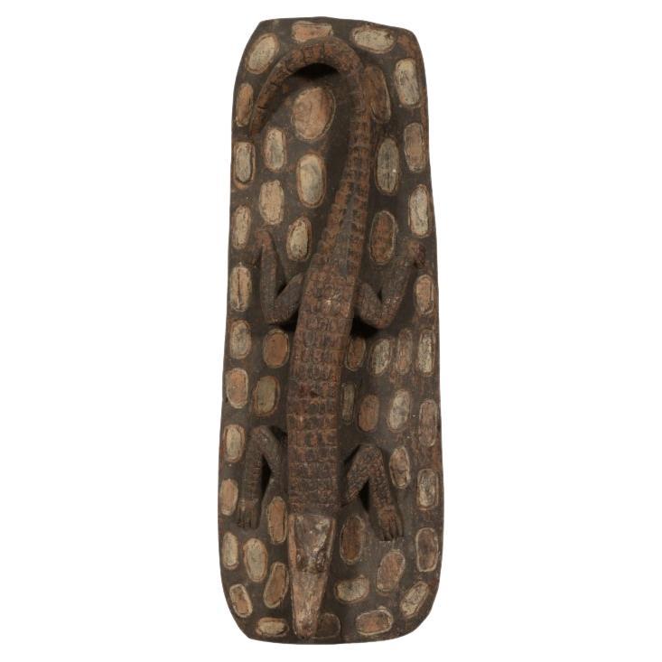 Tribal Shield Form Sculpture with Crocodile Carving For Sale