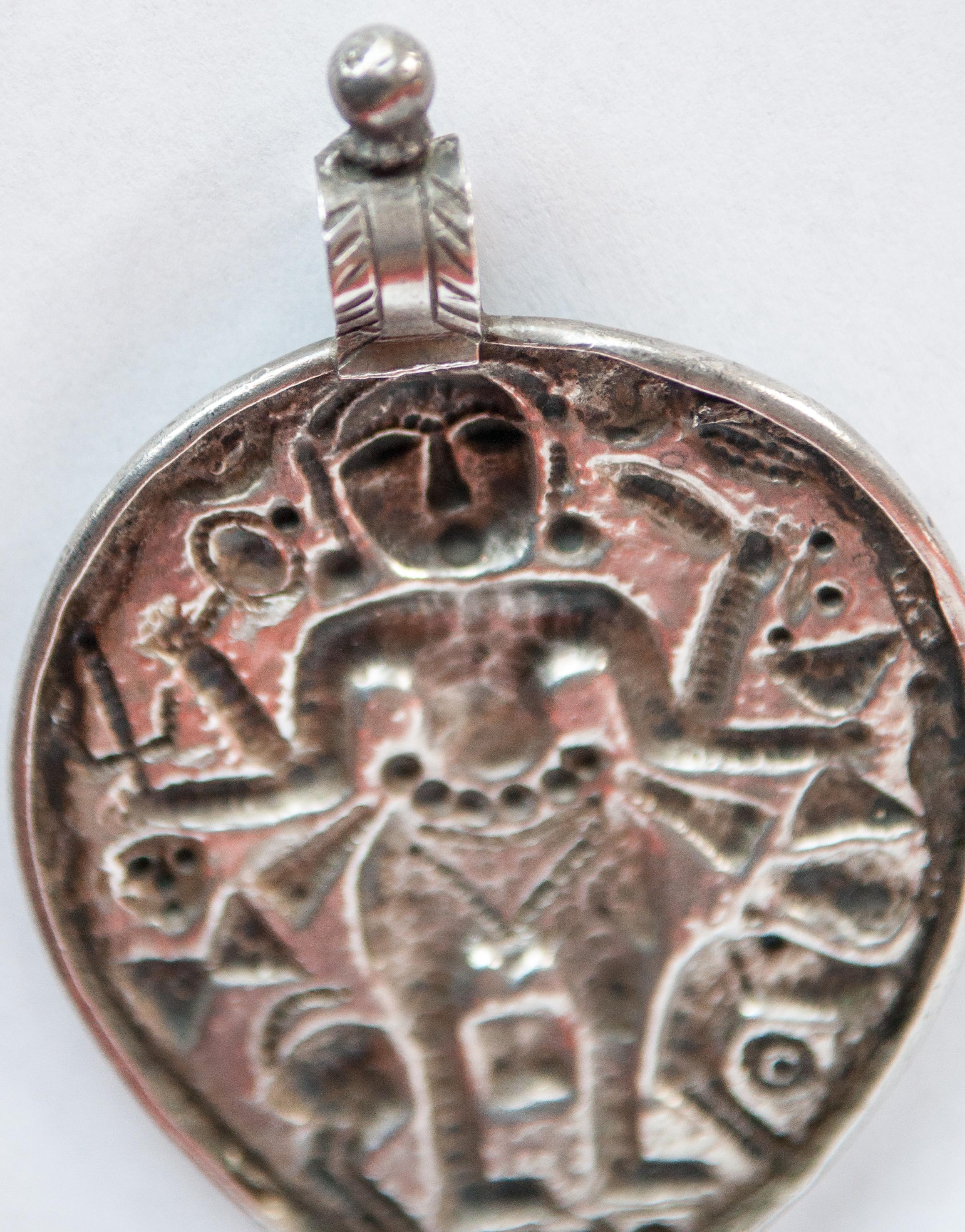 Tribal Silver Pendant from India Depicting Kali, Repousse Work, Mid-20th Century 1