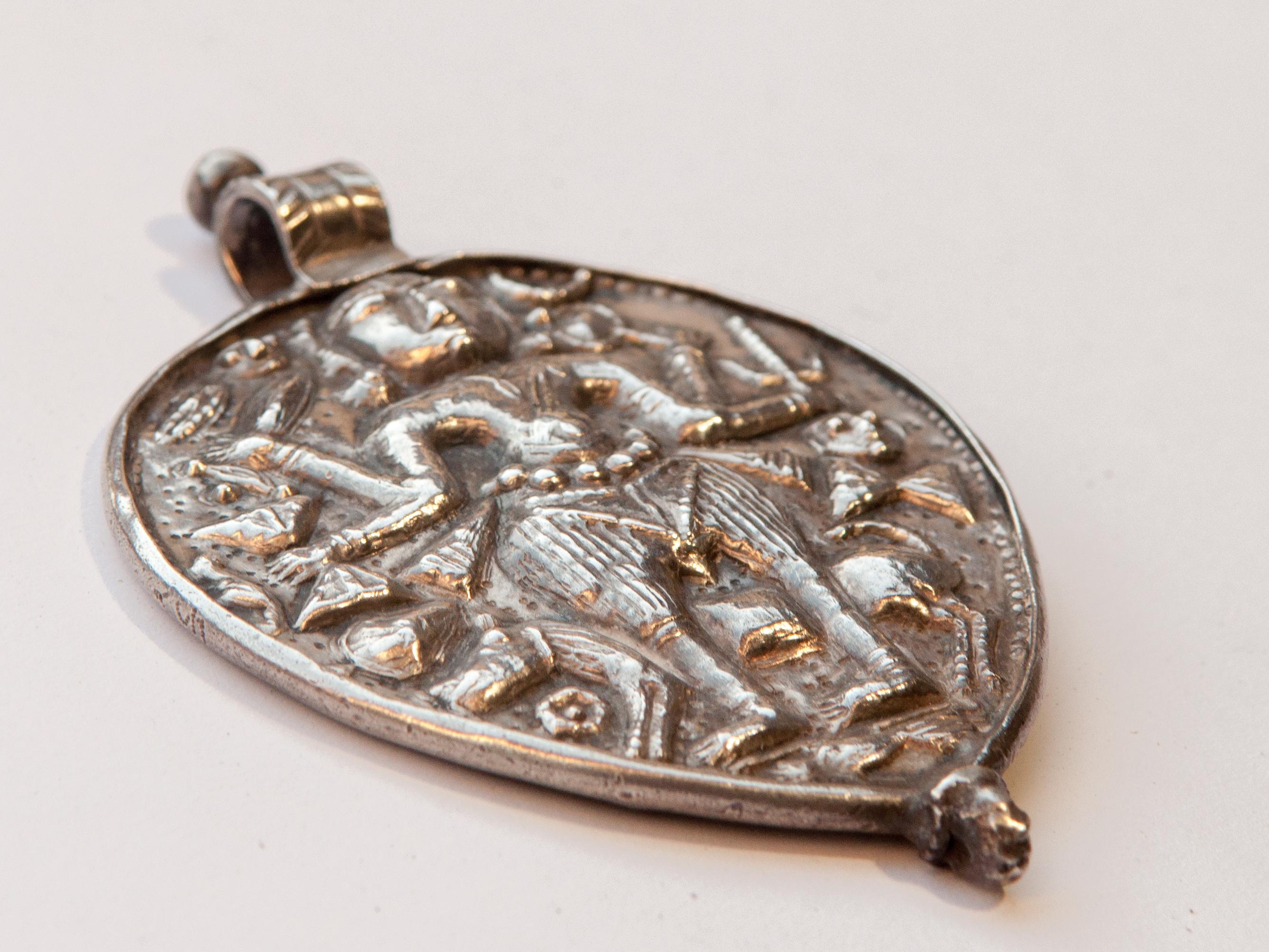 Tribal Silver Pendant from India Depicting Kali, Repousse Work, Mid-20th Century 2