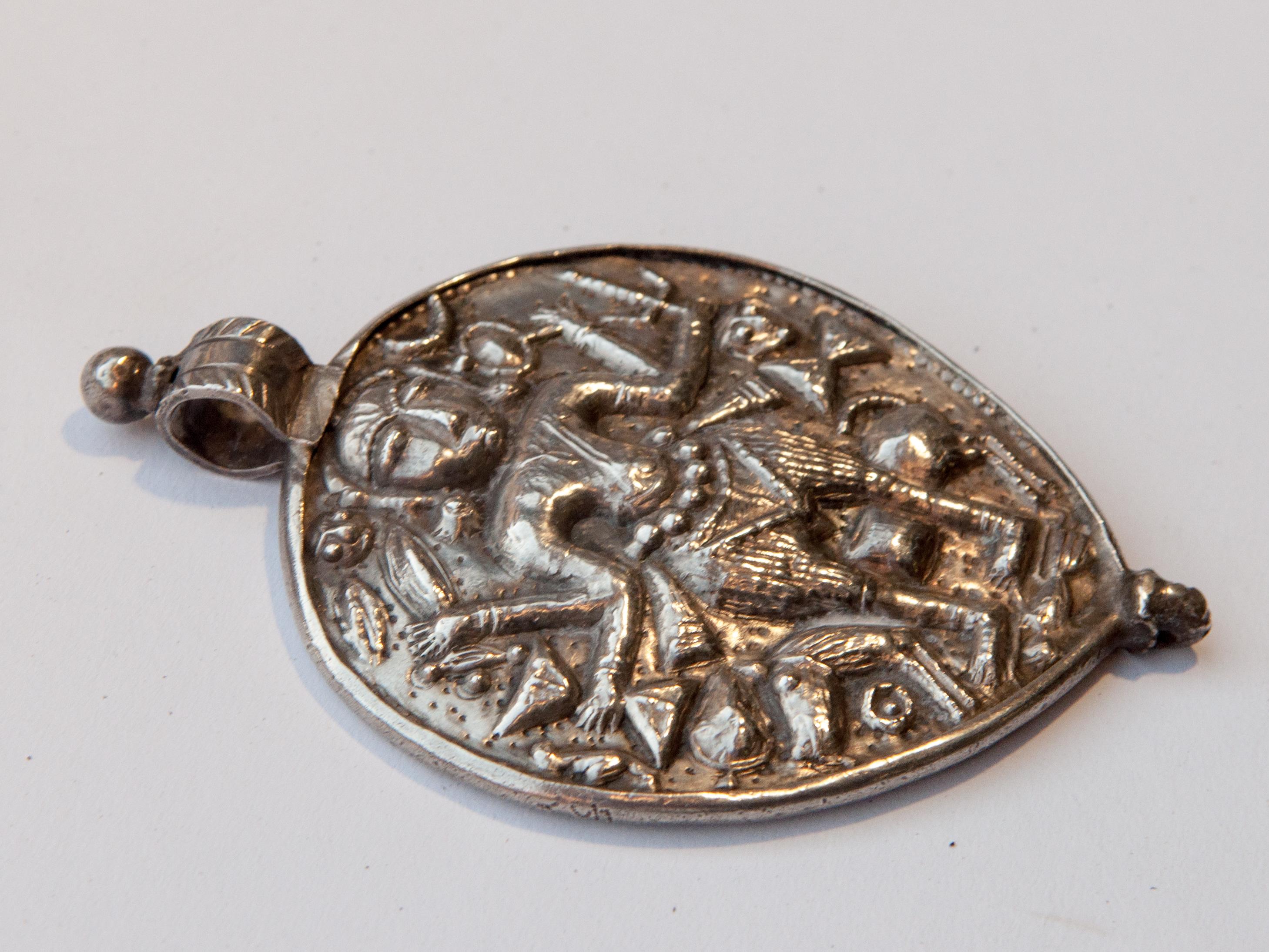 Tribal Silver Pendant from India Depicting Kali, Repousse Work, Mid-20th Century 3