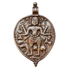 Vintage Tribal Silver Pendant from India Depicting Kali, Repousse Work, Mid-20th Century
