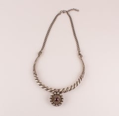 Tribal Silver Torque Necklace with Garnet from India