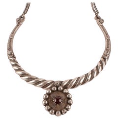 Tribal Silver Torque Necklace with Garnet from India