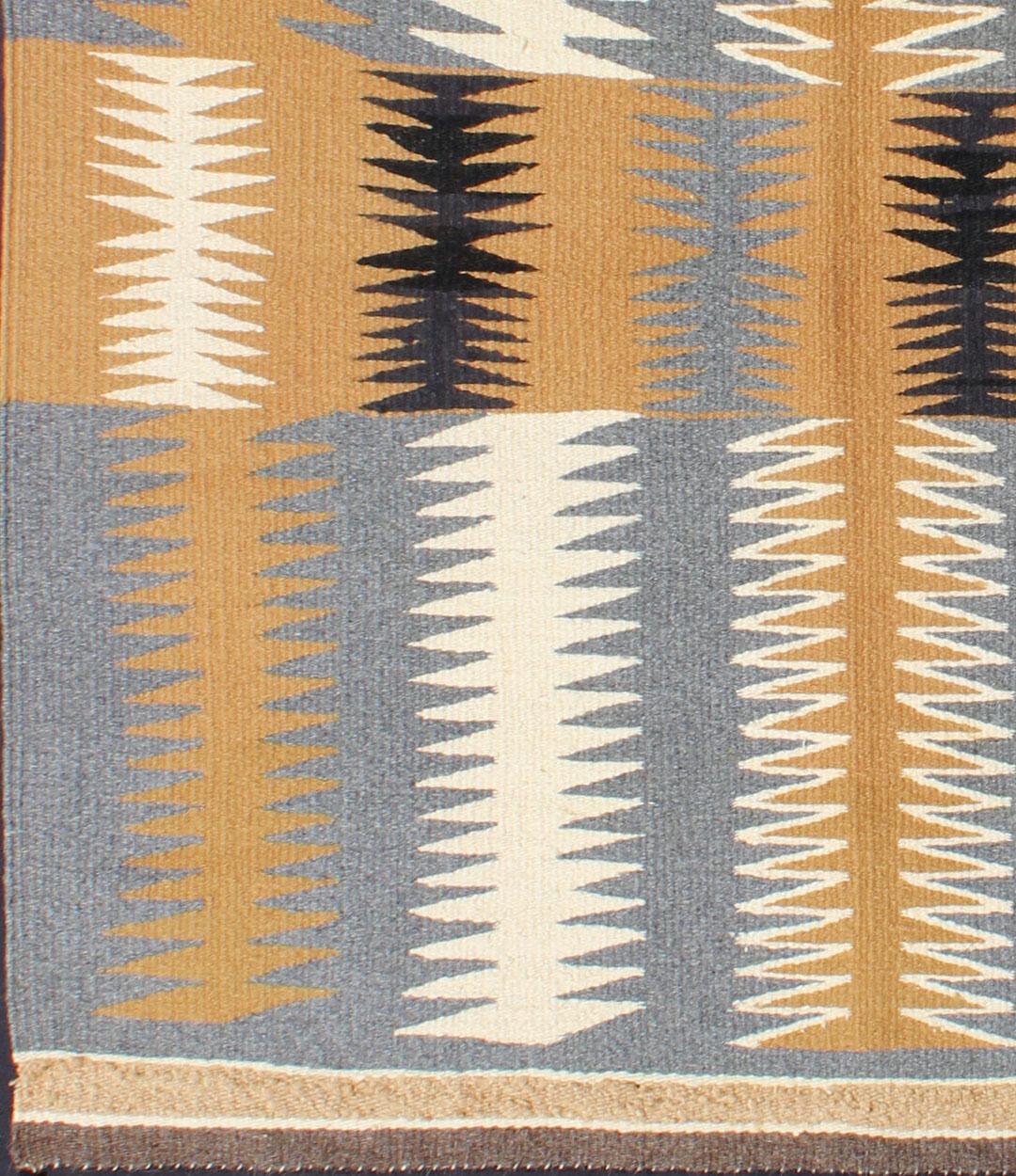 American Tribal Small Vintage Navajo Kilim with Gold, Gray, Ivory, and Black For Sale