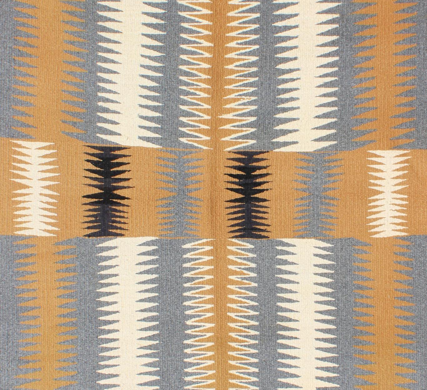 Tribal Small Vintage Navajo Kilim with Gold, Gray, Ivory, and Black In Excellent Condition For Sale In Atlanta, GA
