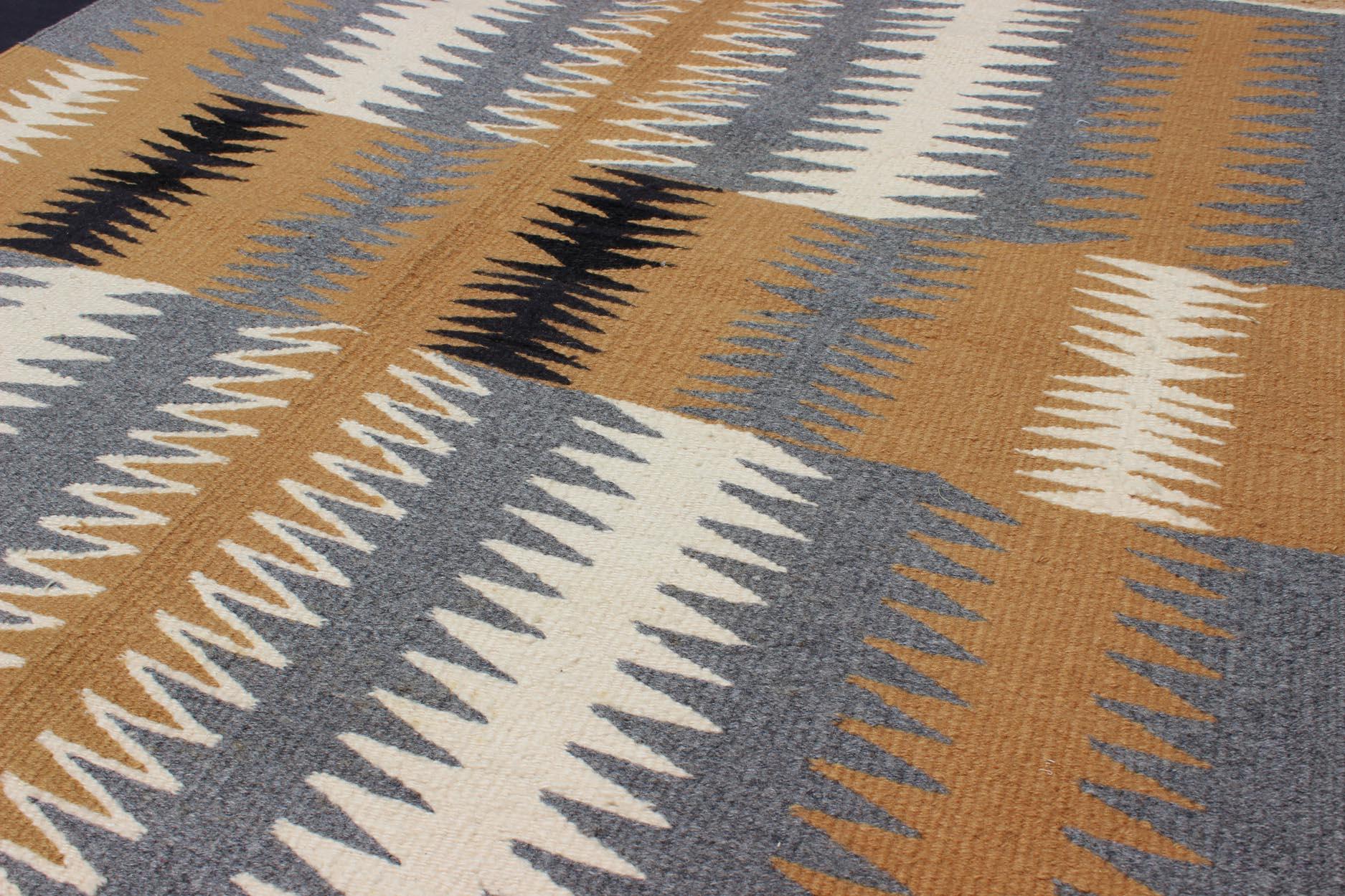 20th Century Tribal Small Vintage Navajo Kilim with Gold, Gray, Ivory, and Black For Sale