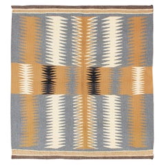 Stammeskunst-Navajo-Kelim im Vintage-Stil mit Gold, Grau, Elfenbein und Schwarz