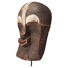 Tribal Songye Kifwebe Mask with Graphic Lines and White Pigment, D. R. Congo
