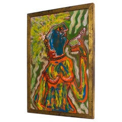 1980s Tribal Colorful Print Portrait after Jean-Michel Basquiat Mexico
