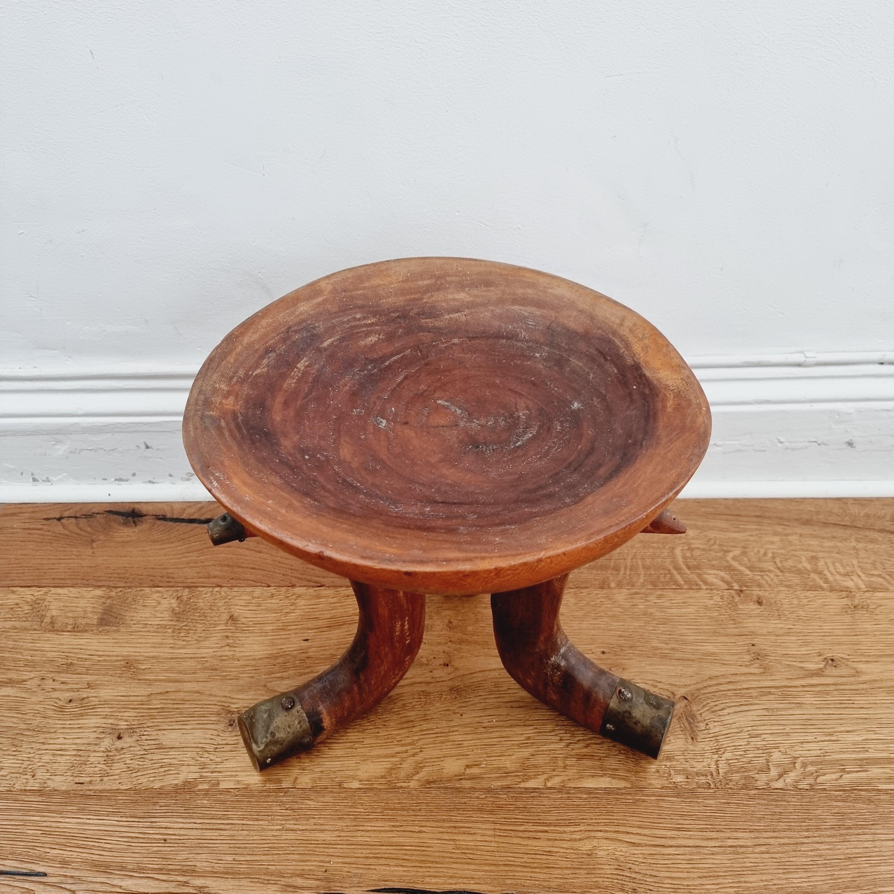 Tribal Stool with Brass Details, Southern Ethiopia, Early 20th Century For Sale 3