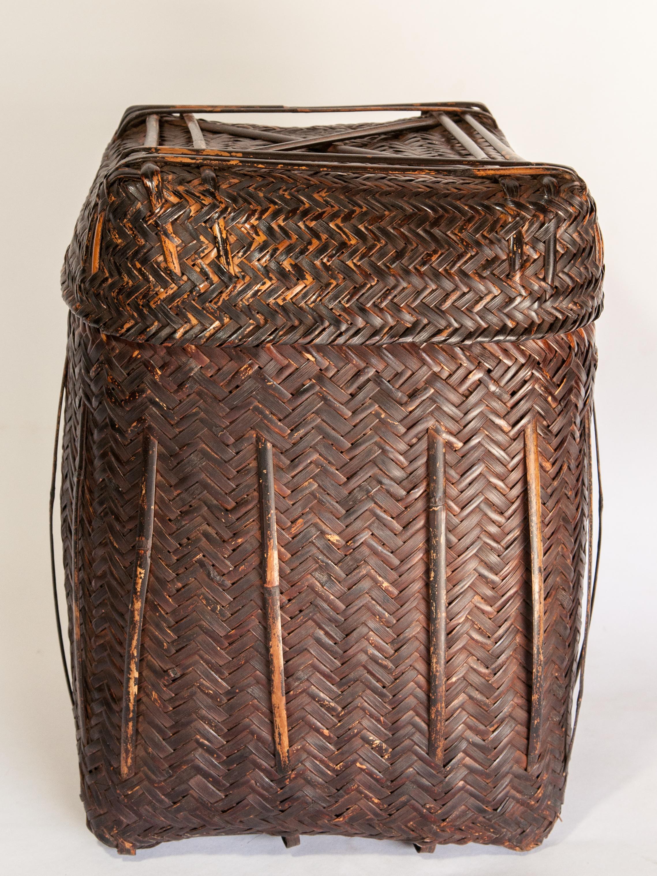 Tribal Storage Basket Box with Lid from the Magar of Nepal, Mid-20th Century 4
