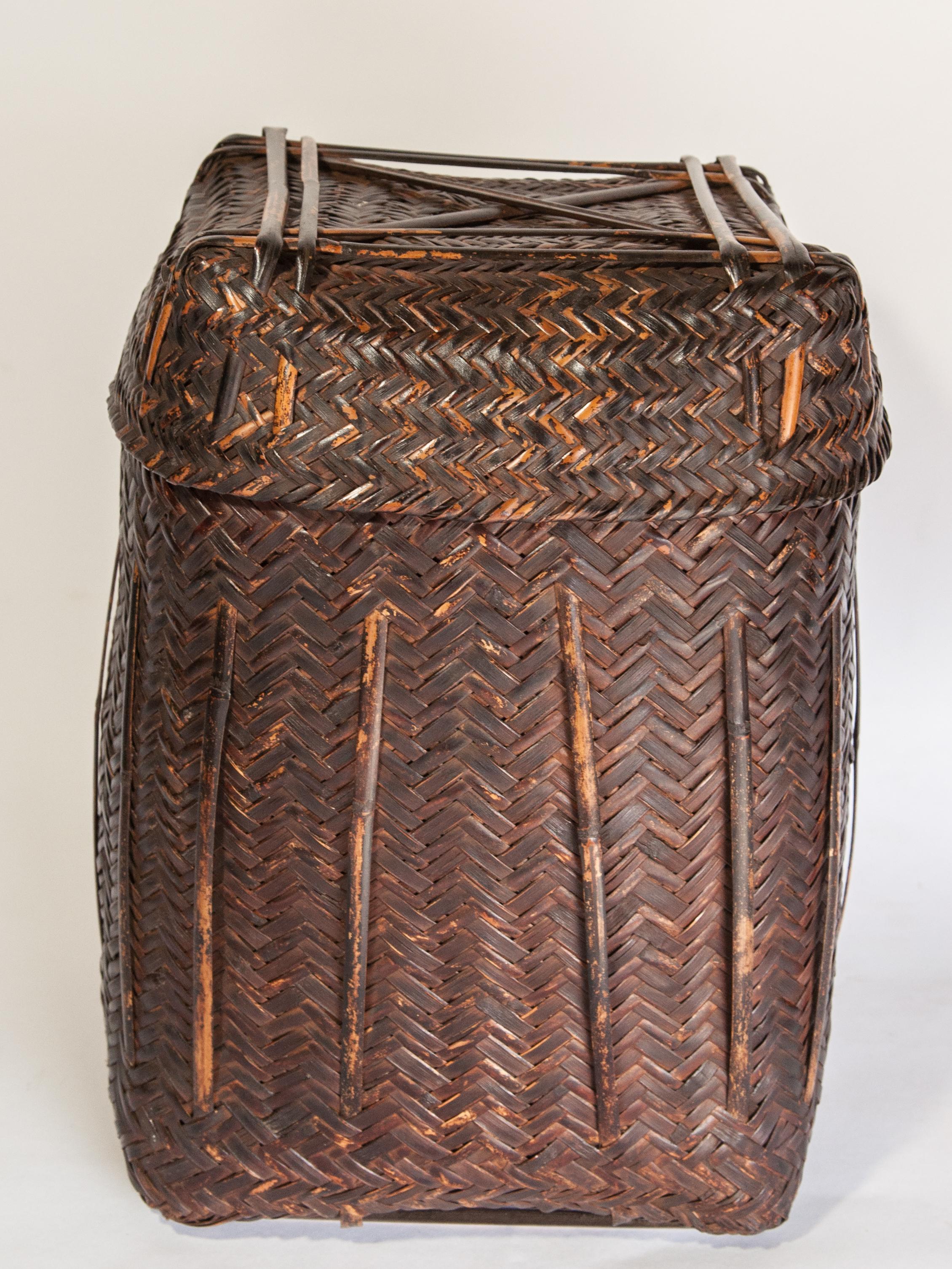 Tribal Storage Basket Box with Lid from the Magar of Nepal, Mid-20th Century 5