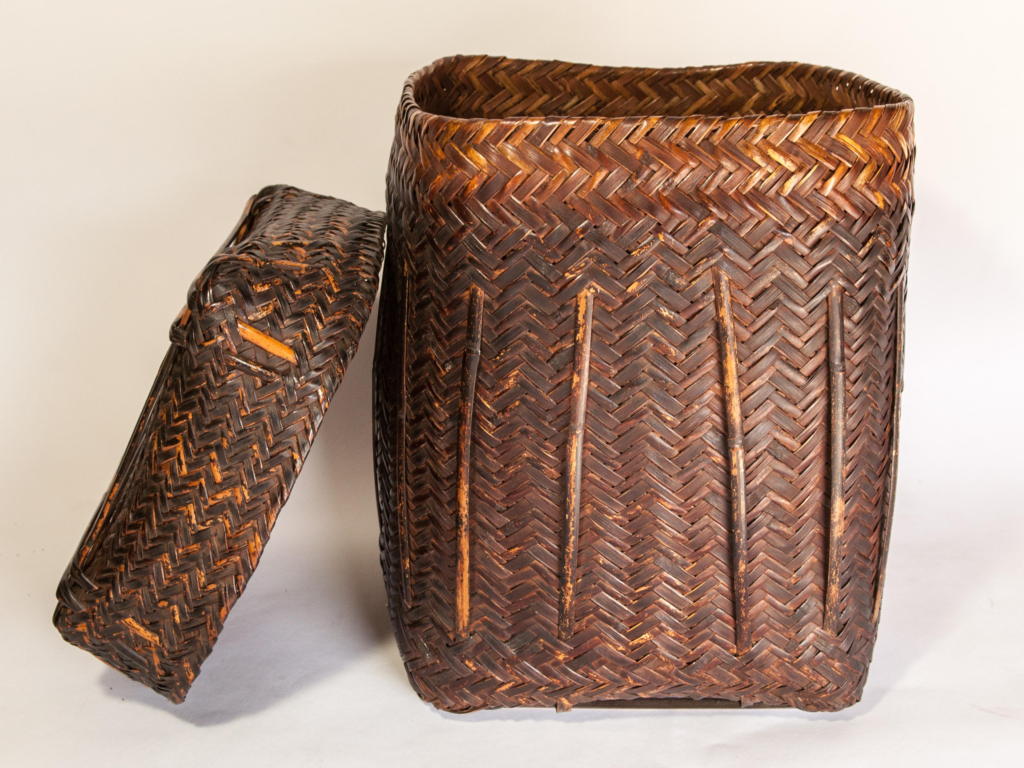 Tribal Storage Basket Box with Lid from the Magar of Nepal, Mid-20th Century 6