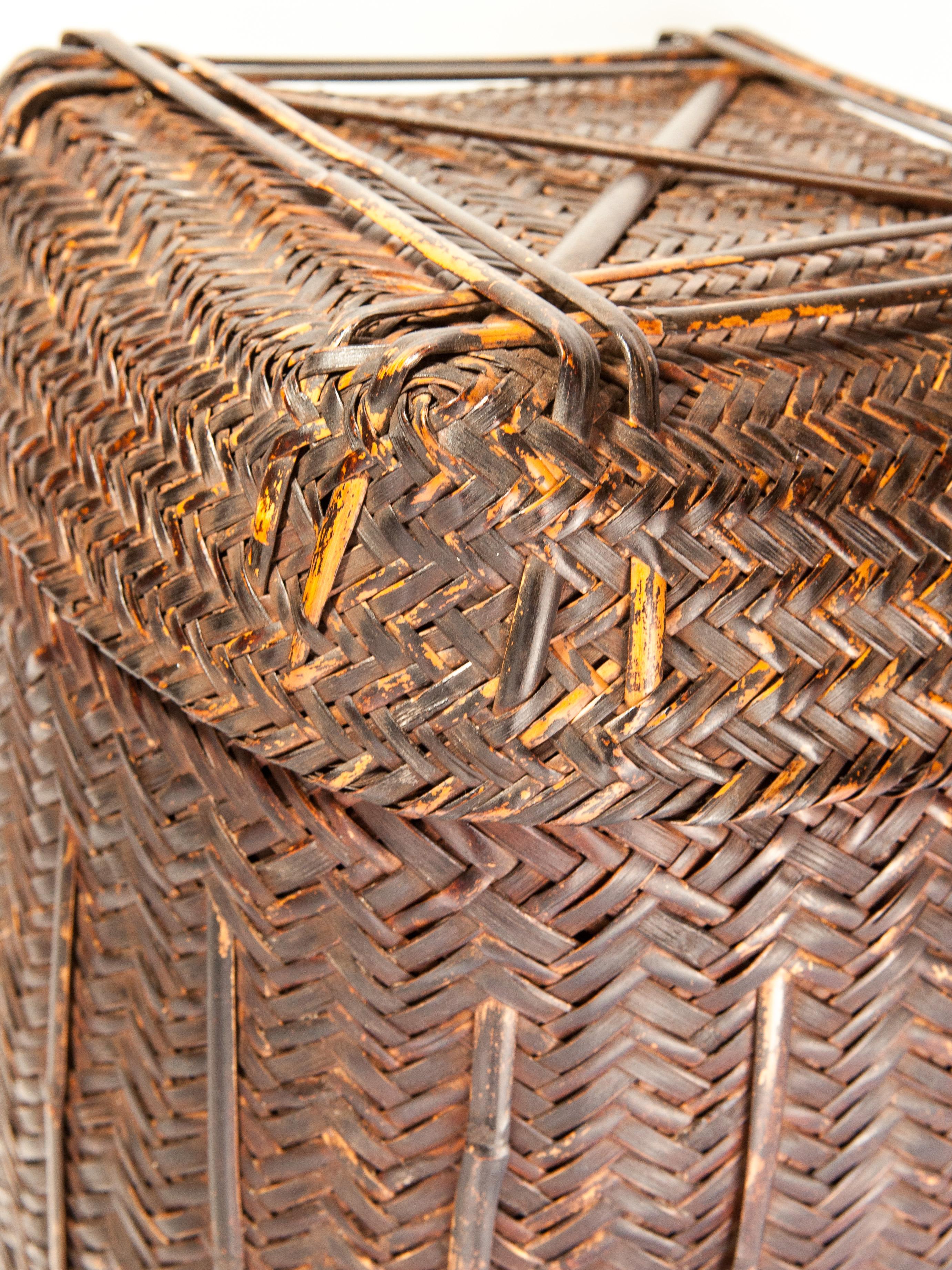 Bamboo Tribal Storage Basket Box with Lid from the Magar of Nepal, Mid-20th Century