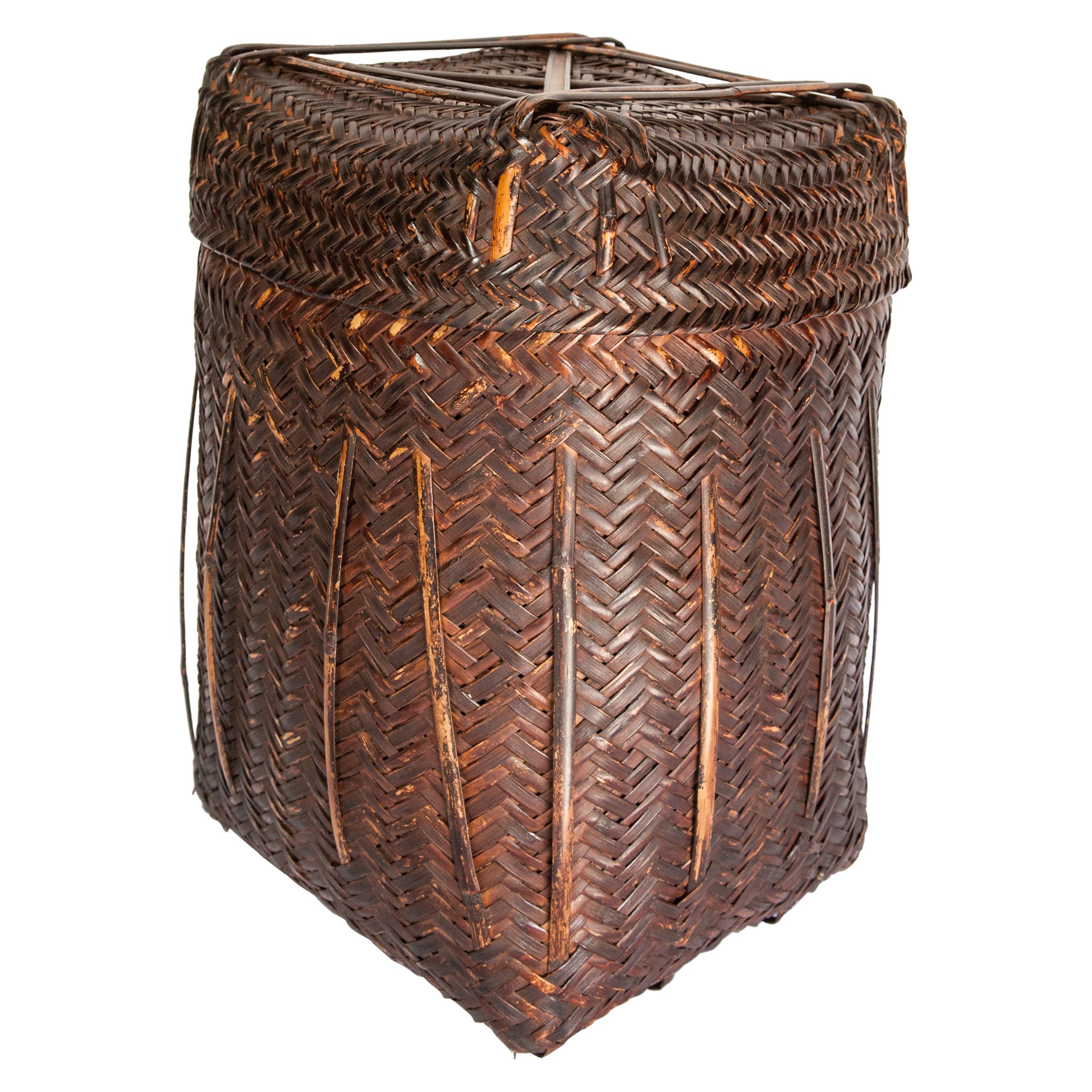 Tribal Storage Basket Box with Lid from the Magar of Nepal, Mid-20th Century