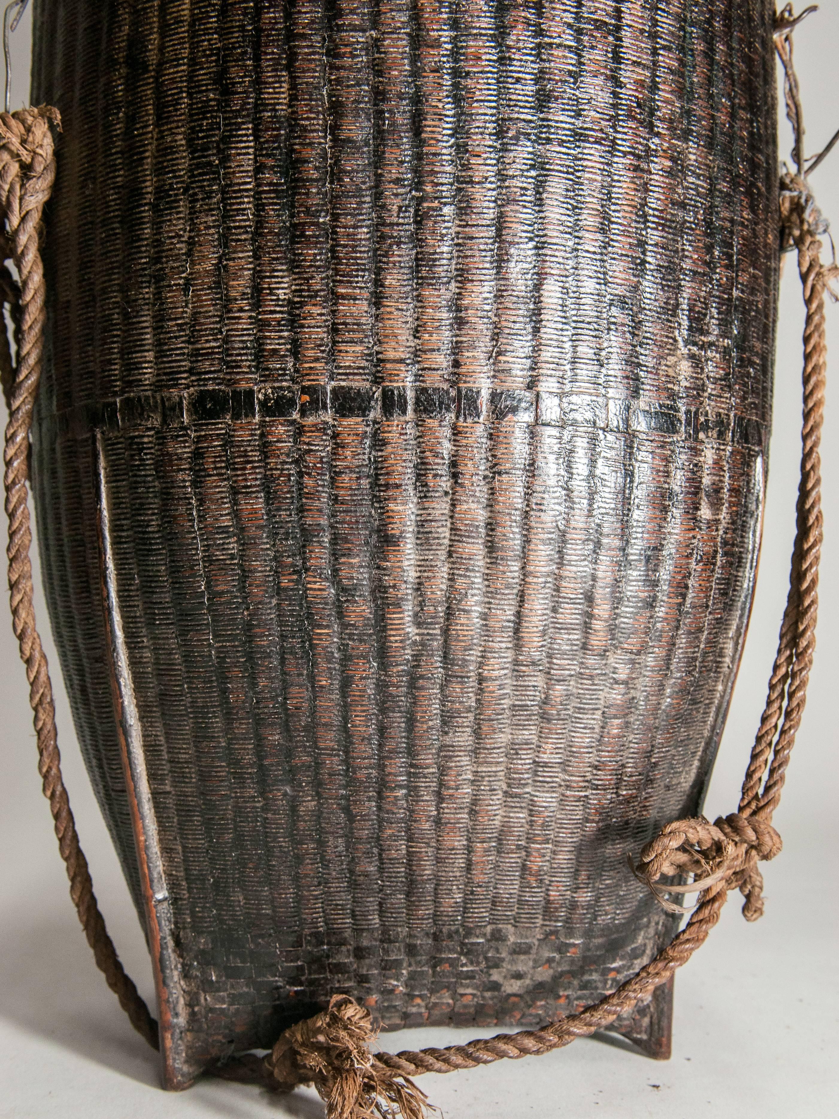 Tribal Storage Basket with Lid and Lacquer, Karen of Burma, Mid-20th Century 8