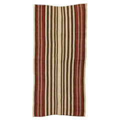 Tappeto Jajim tribale in lana a righe, 116 cm x 229 cm, verde acqua tenue, marrone e rosso, 1940 circa