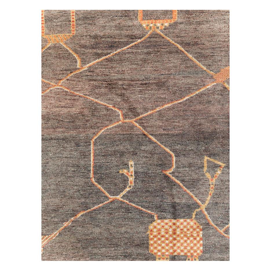 A contemporary Tribal style Persian Gabbeh room size carpet handmade during the 21st century.

Measures: 8' 1