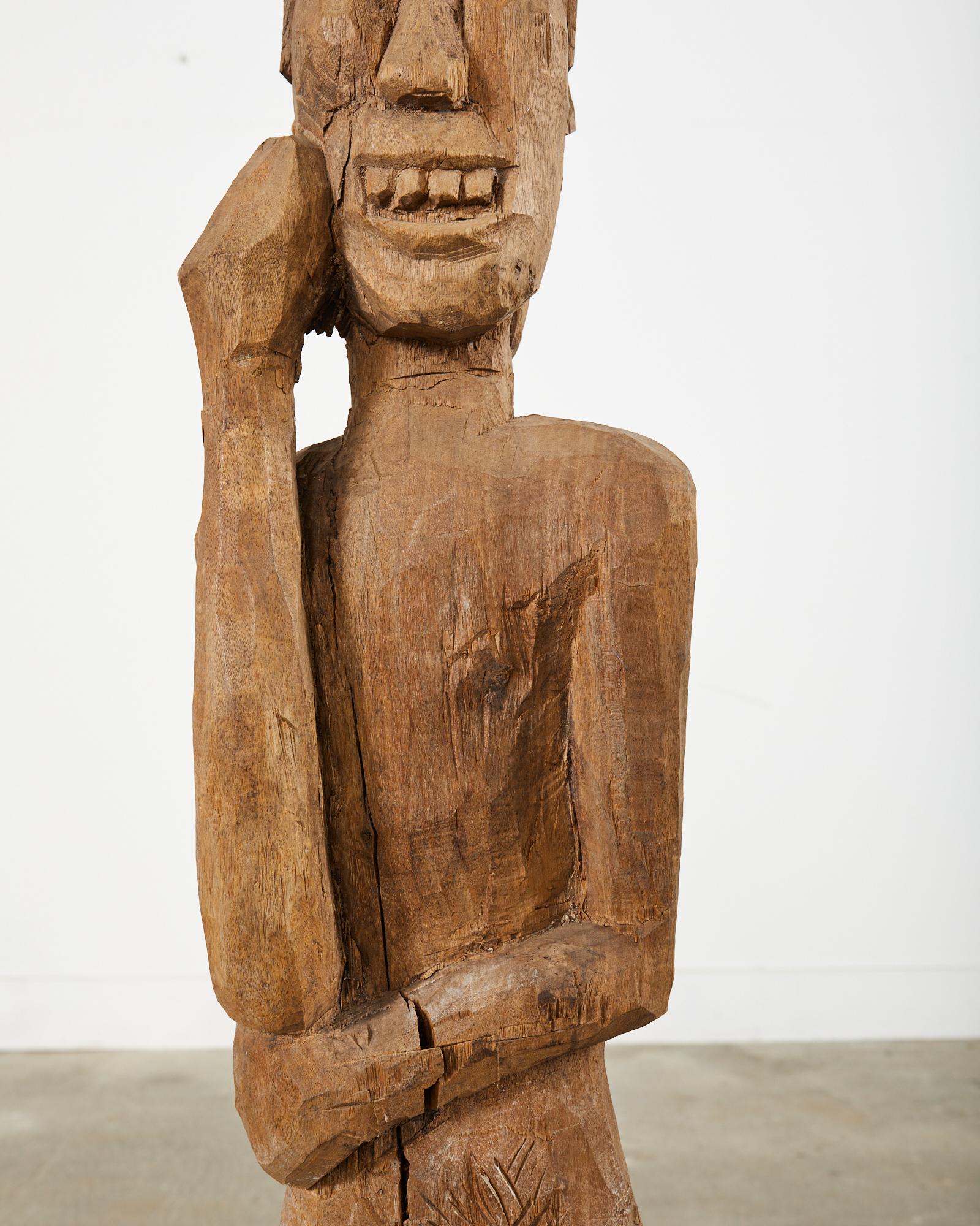 Tribal Style Carved Wood Standing Figure Sculpture For Sale 5