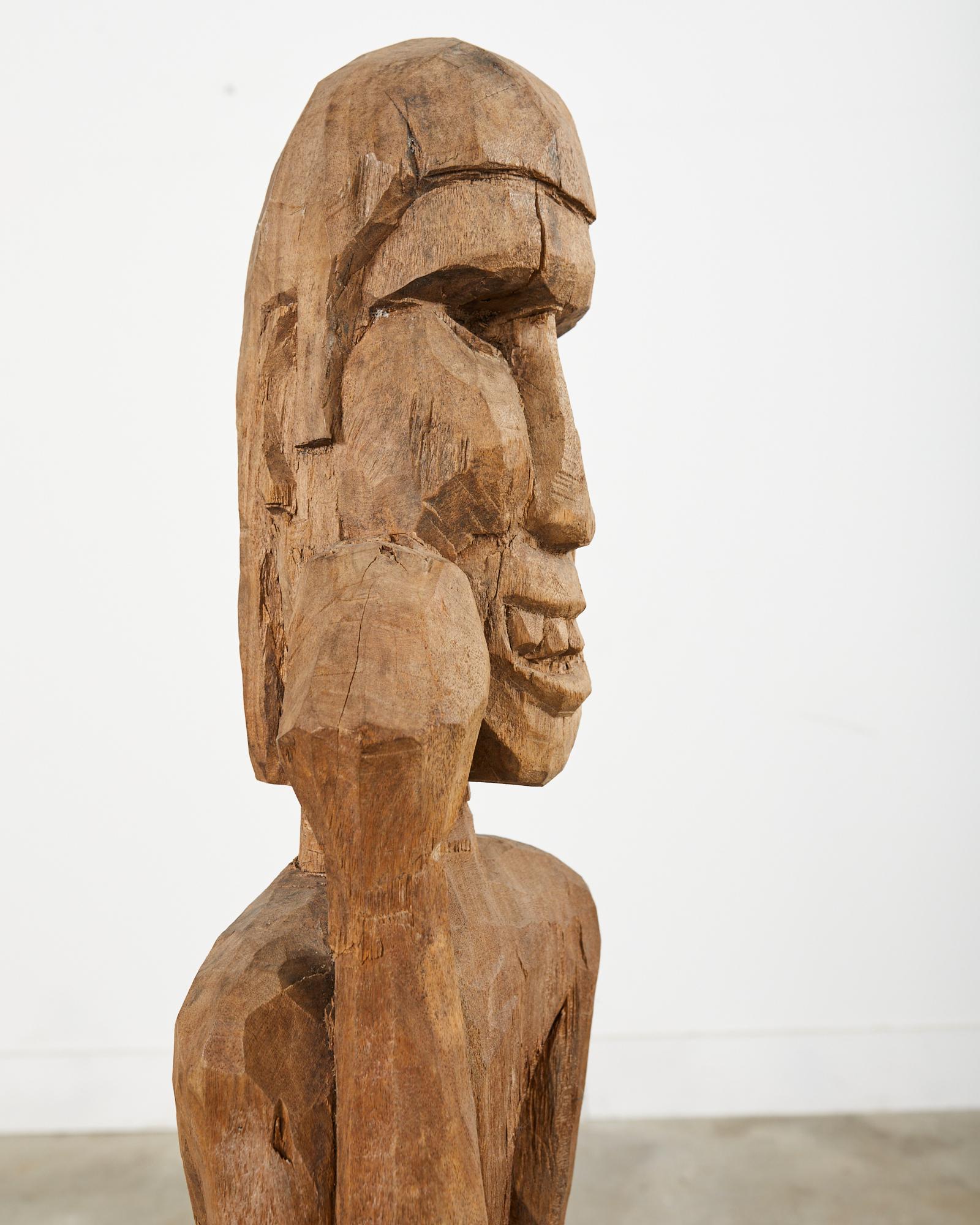 Tribal Style Carved Wood Standing Figure Sculpture For Sale 12